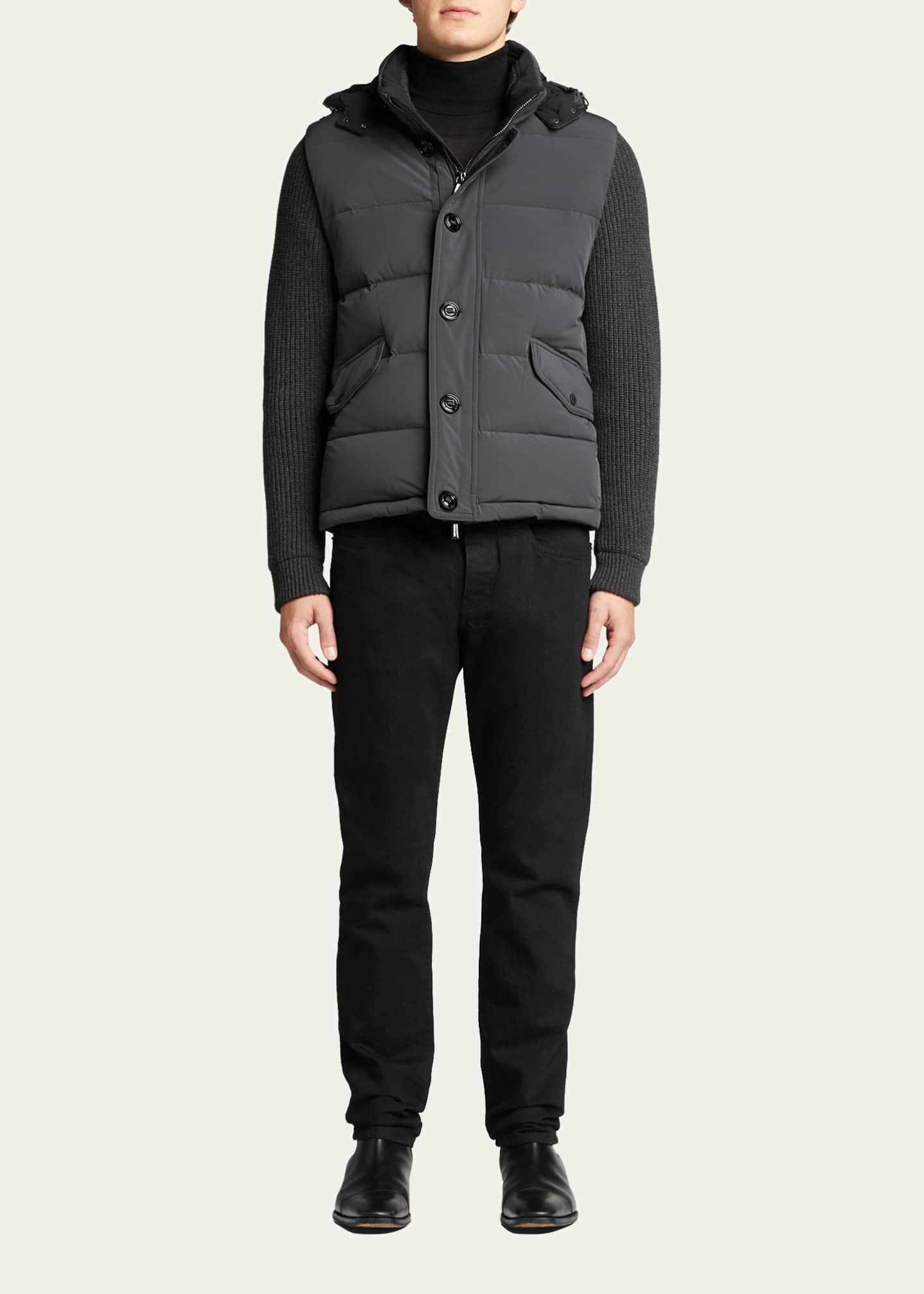 MooRER Men's Hybrid Bomber Jacket w/ Knit Sleeves - Bergdorf Goodman
