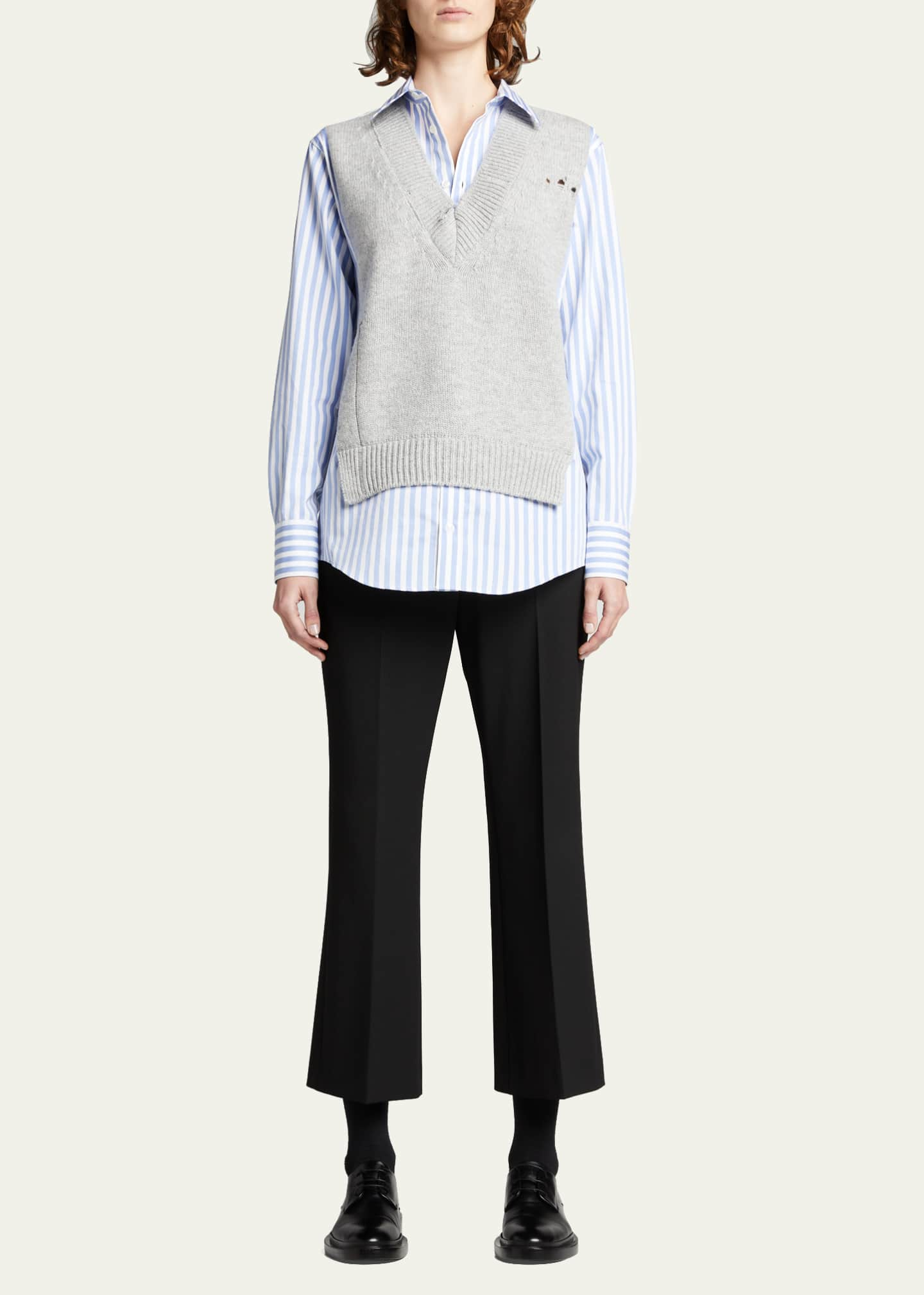 Maison Margiela Mixed-Media Sweater Vest Shirt - Bergdorf Goodman