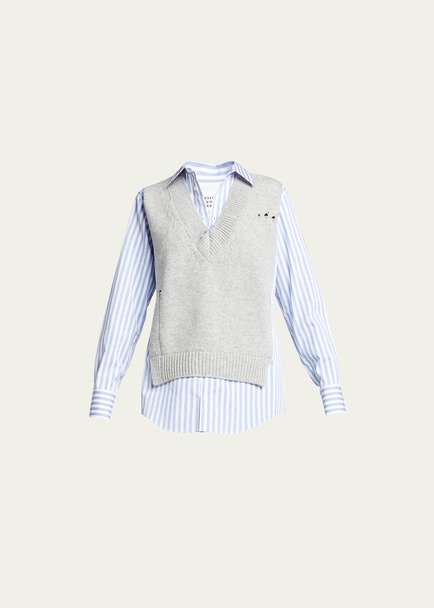 Maison Margiela Mixed-Media Sweater Vest Shirt - Bergdorf Goodman