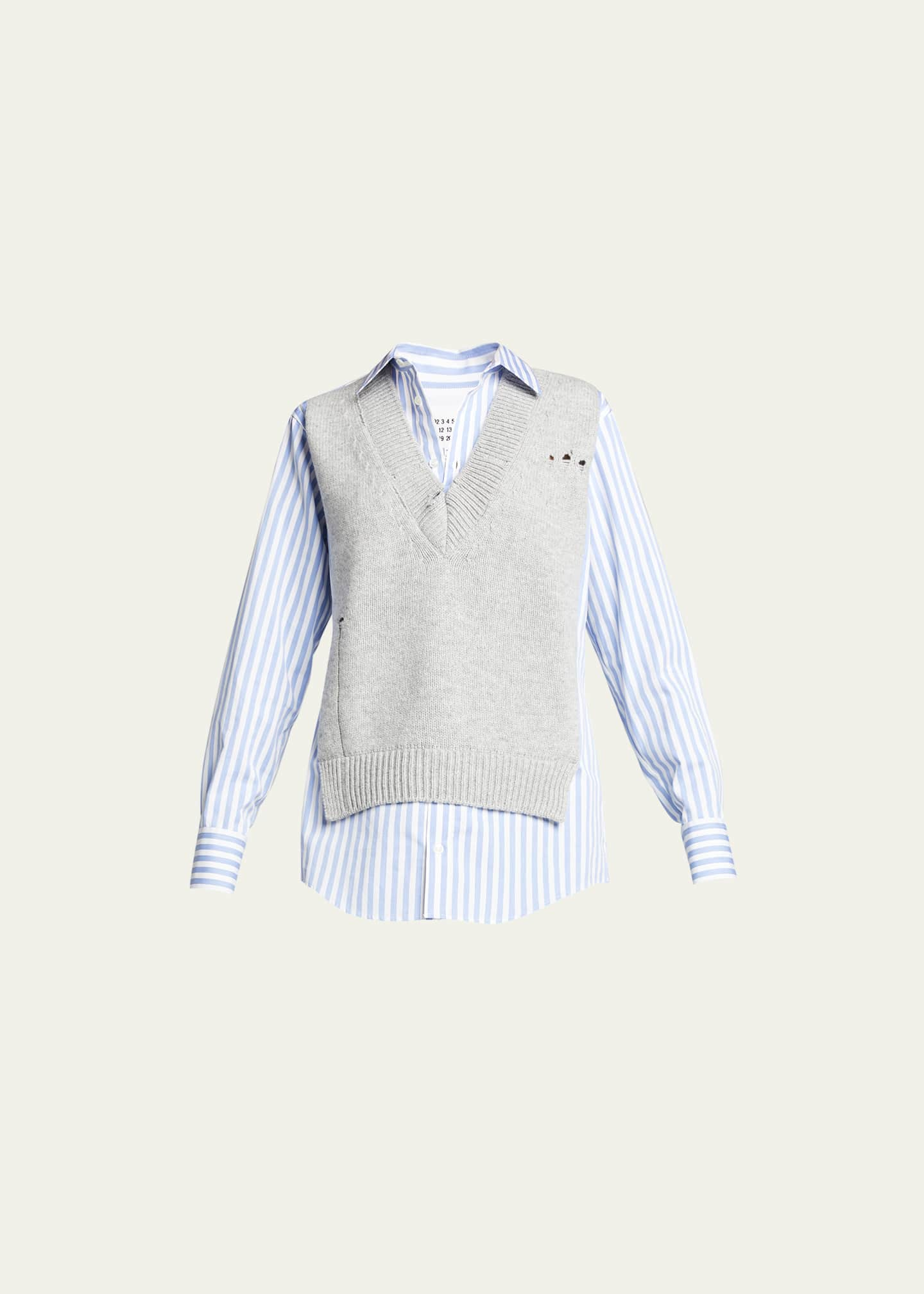 Maison Margiela Mixed-Media Sweater Vest Shirt