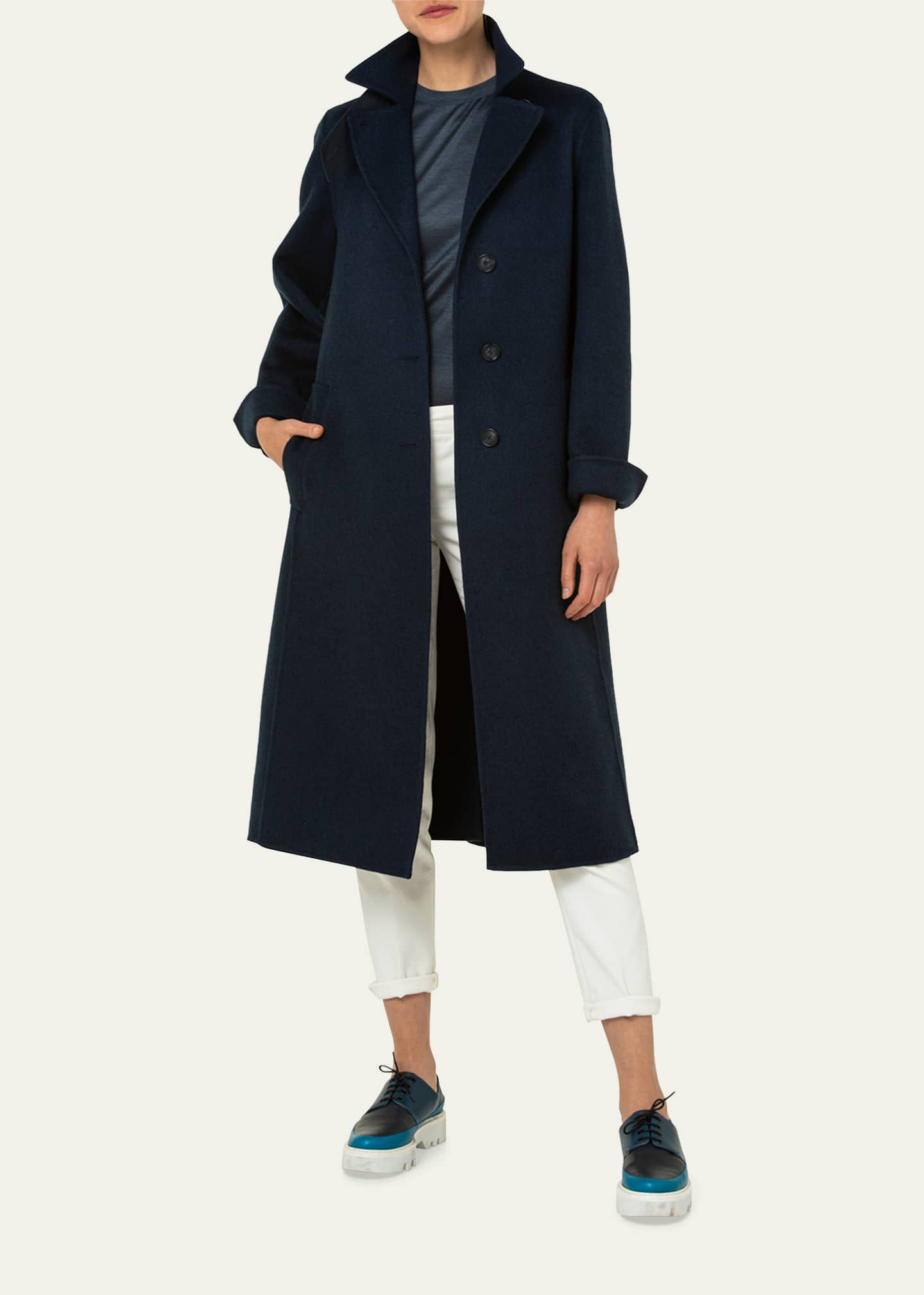 Akris Cashmere Double-Face Coat w/ Leather Strap - Bergdorf Goodman