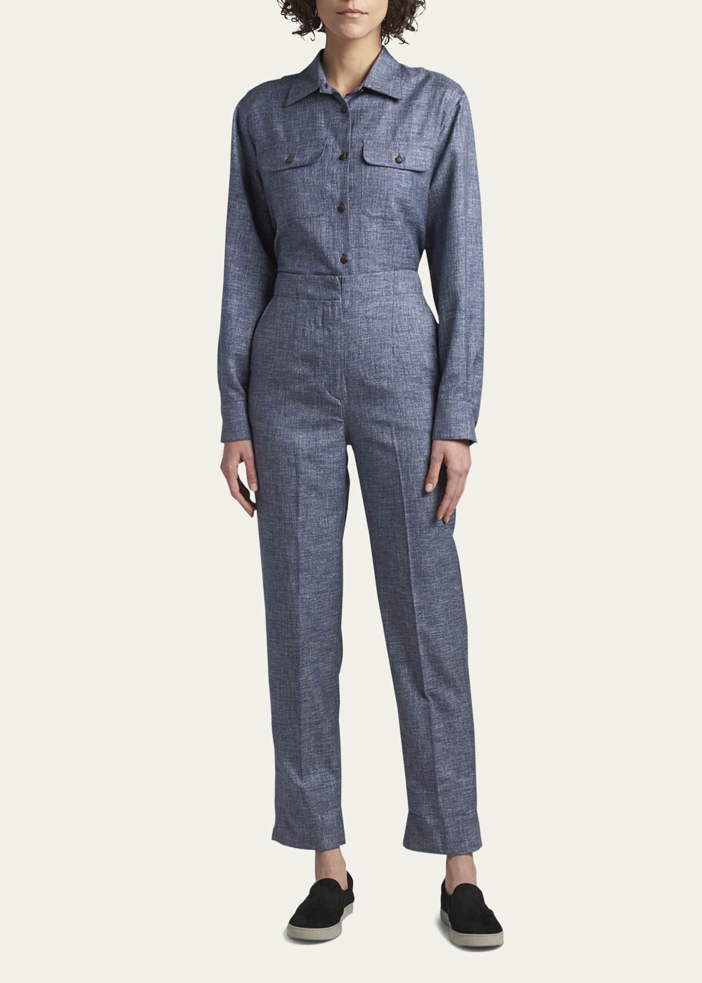 Giorgio Armani Denim-Effect Silk Pants - Bergdorf Goodman