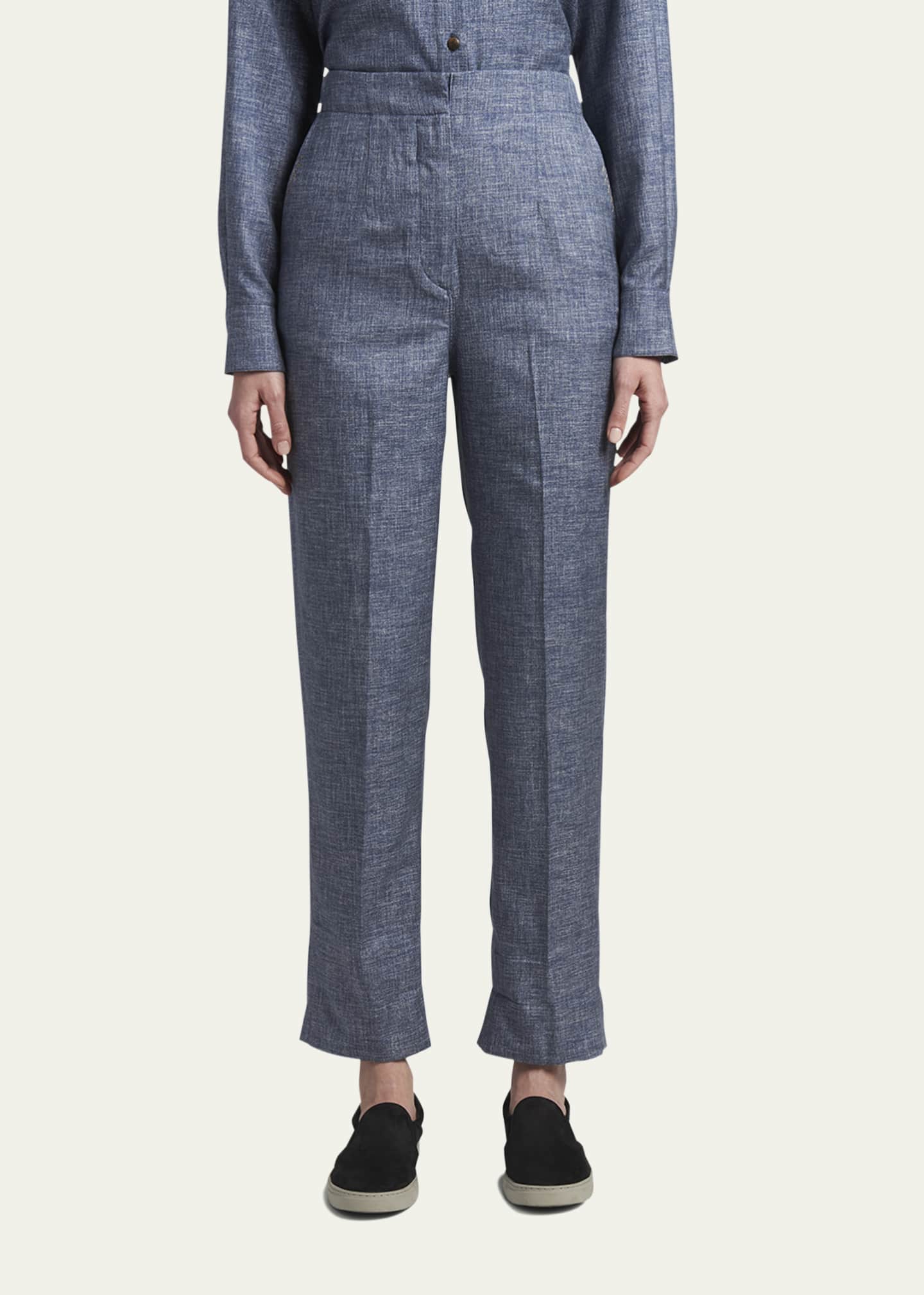 Giorgio Armani Denim-Effect Silk Pants - Bergdorf Goodman