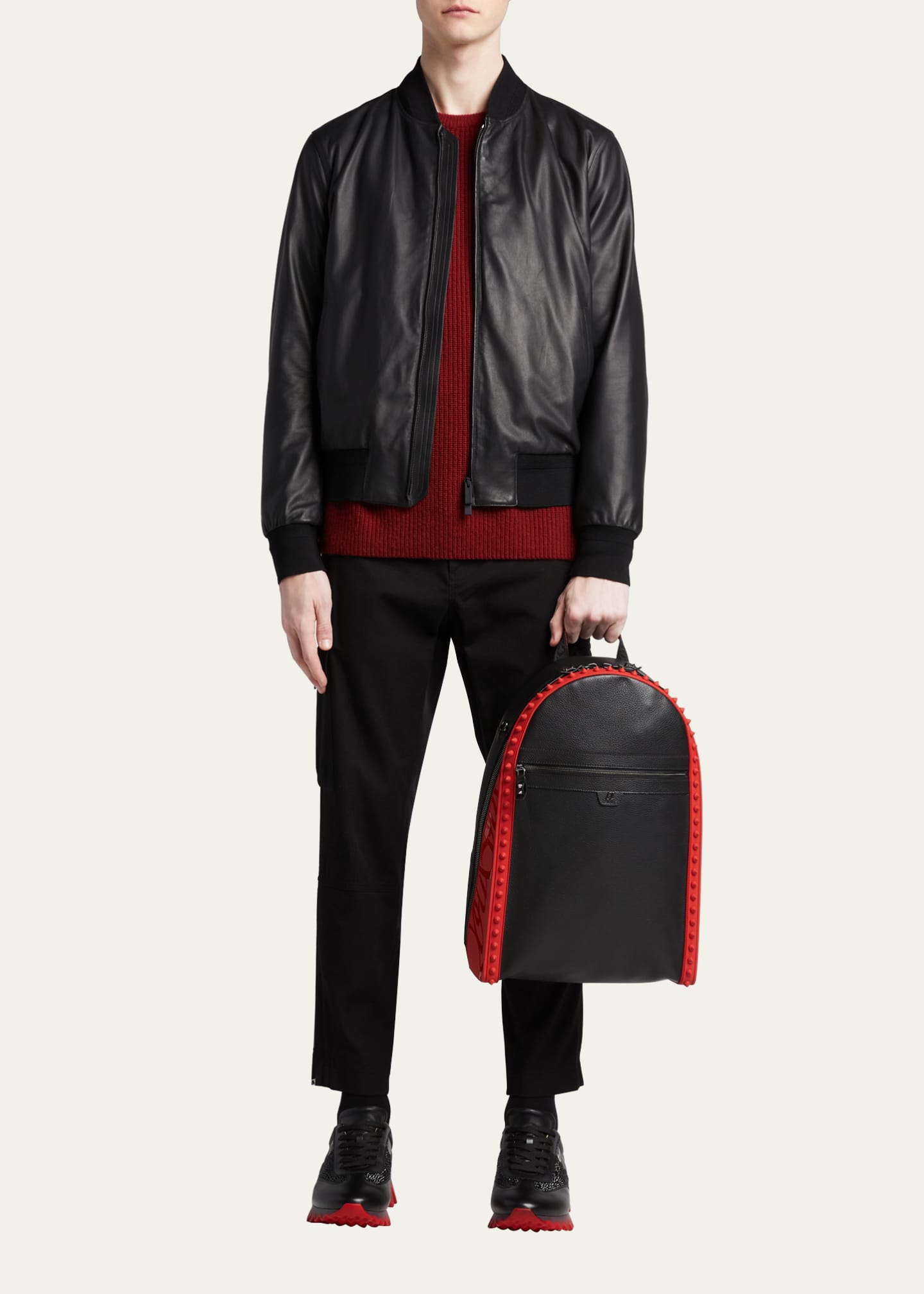 Red leather backpack mens on sale