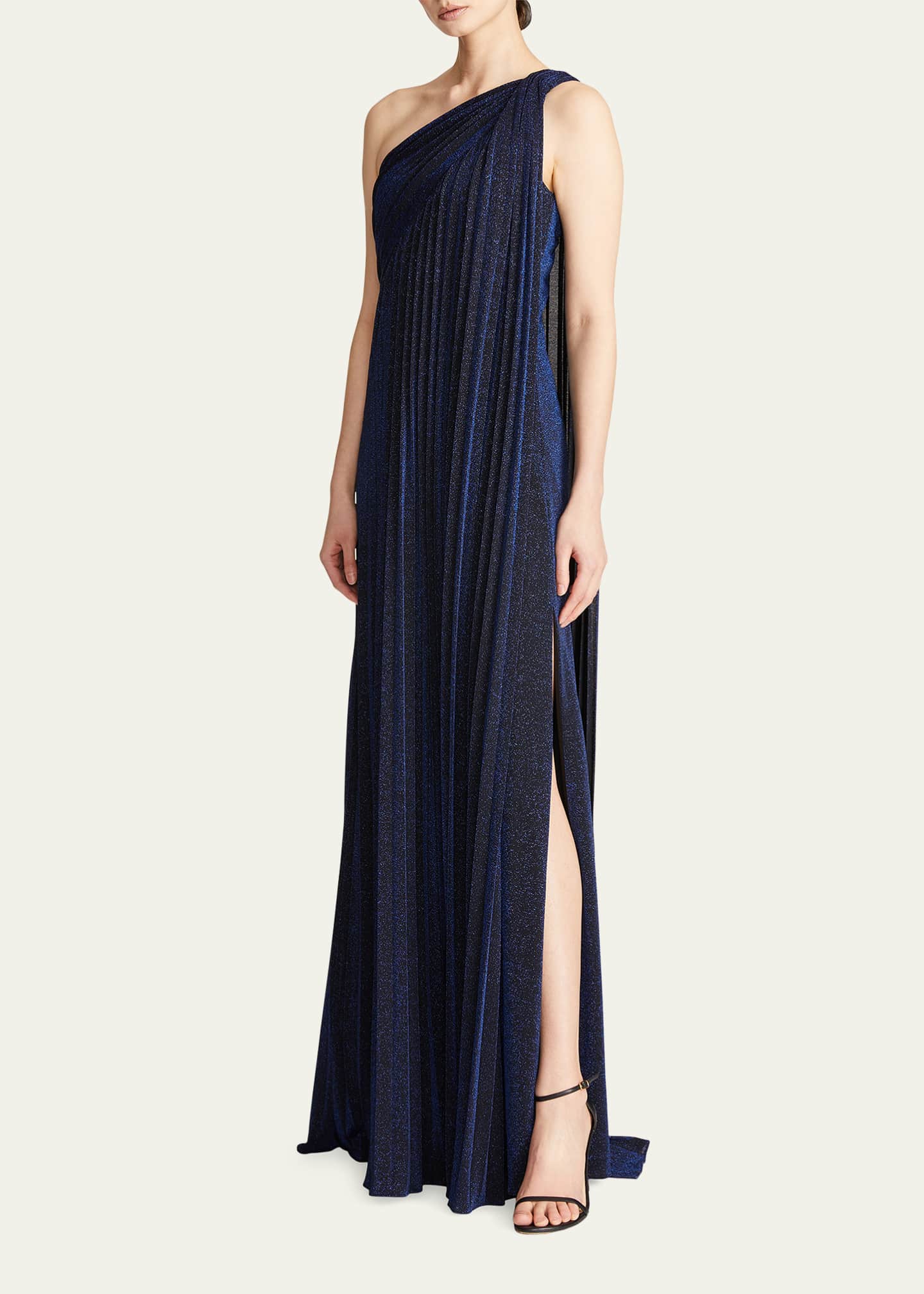 Halston One-Shoulder Pleated Knit Gown - Bergdorf Goodman