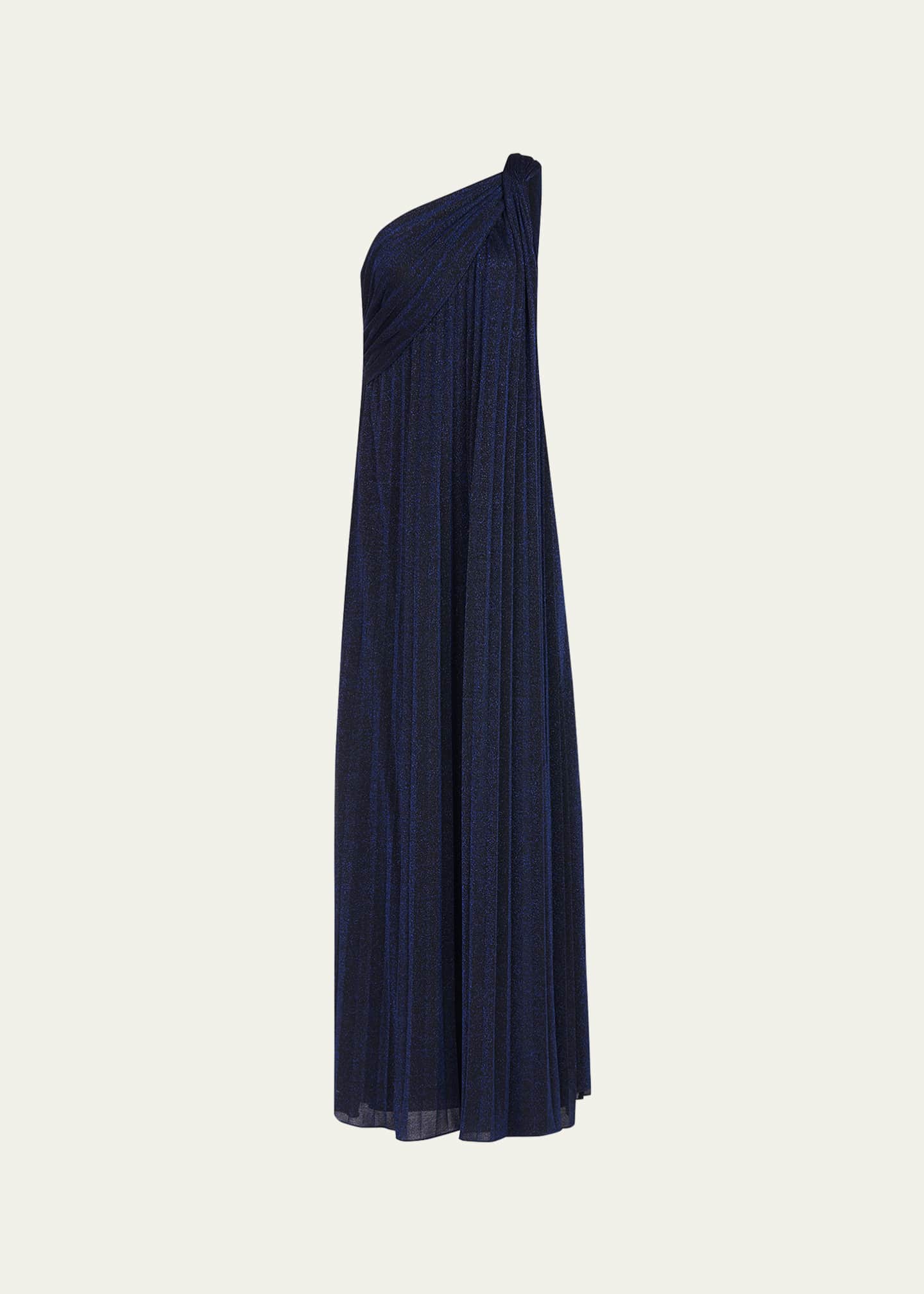 Halston off sales shoulder pleated gown