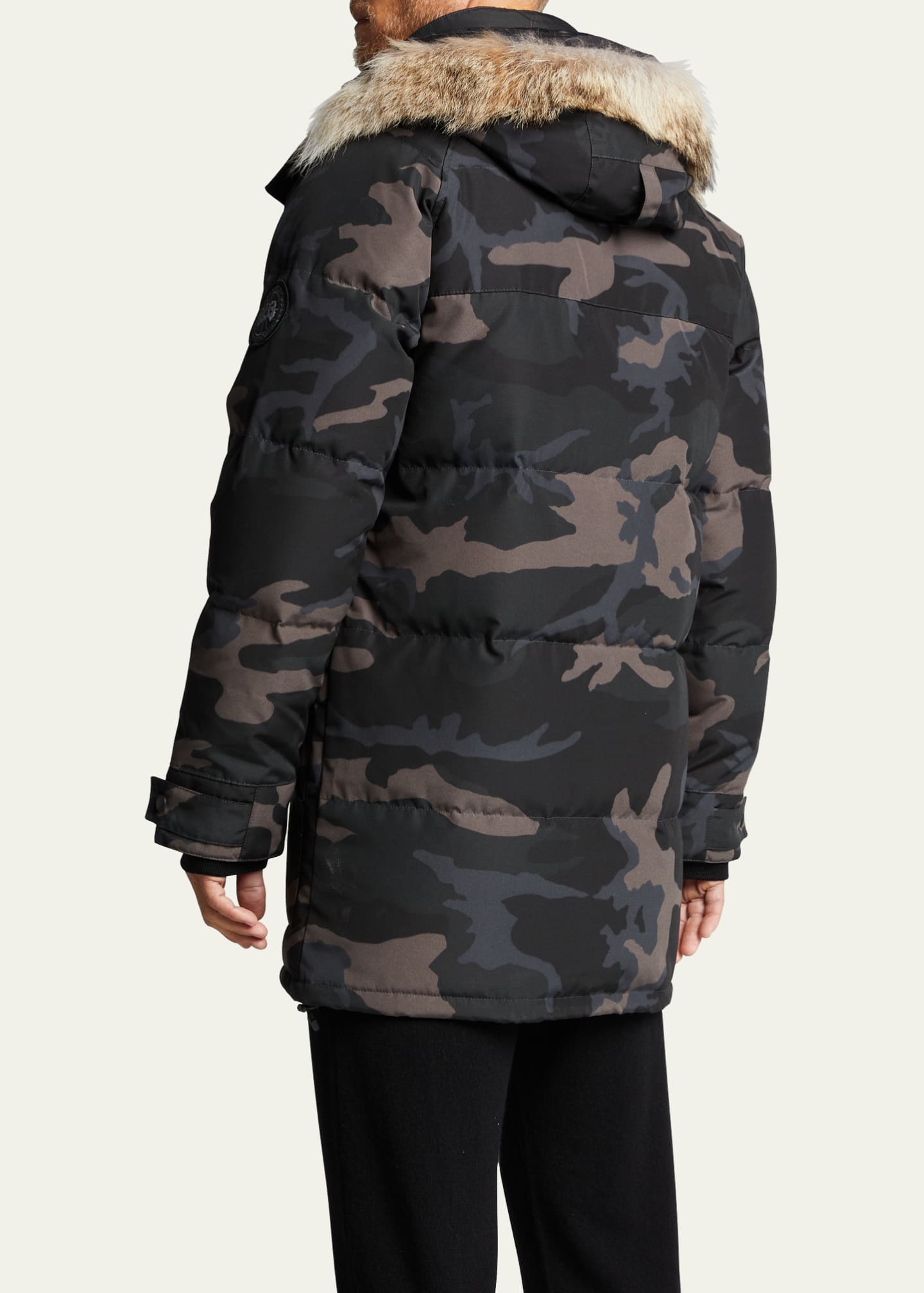 Canada Goose Men's Emory Black Label Patterned Down Parka Coat with Fur