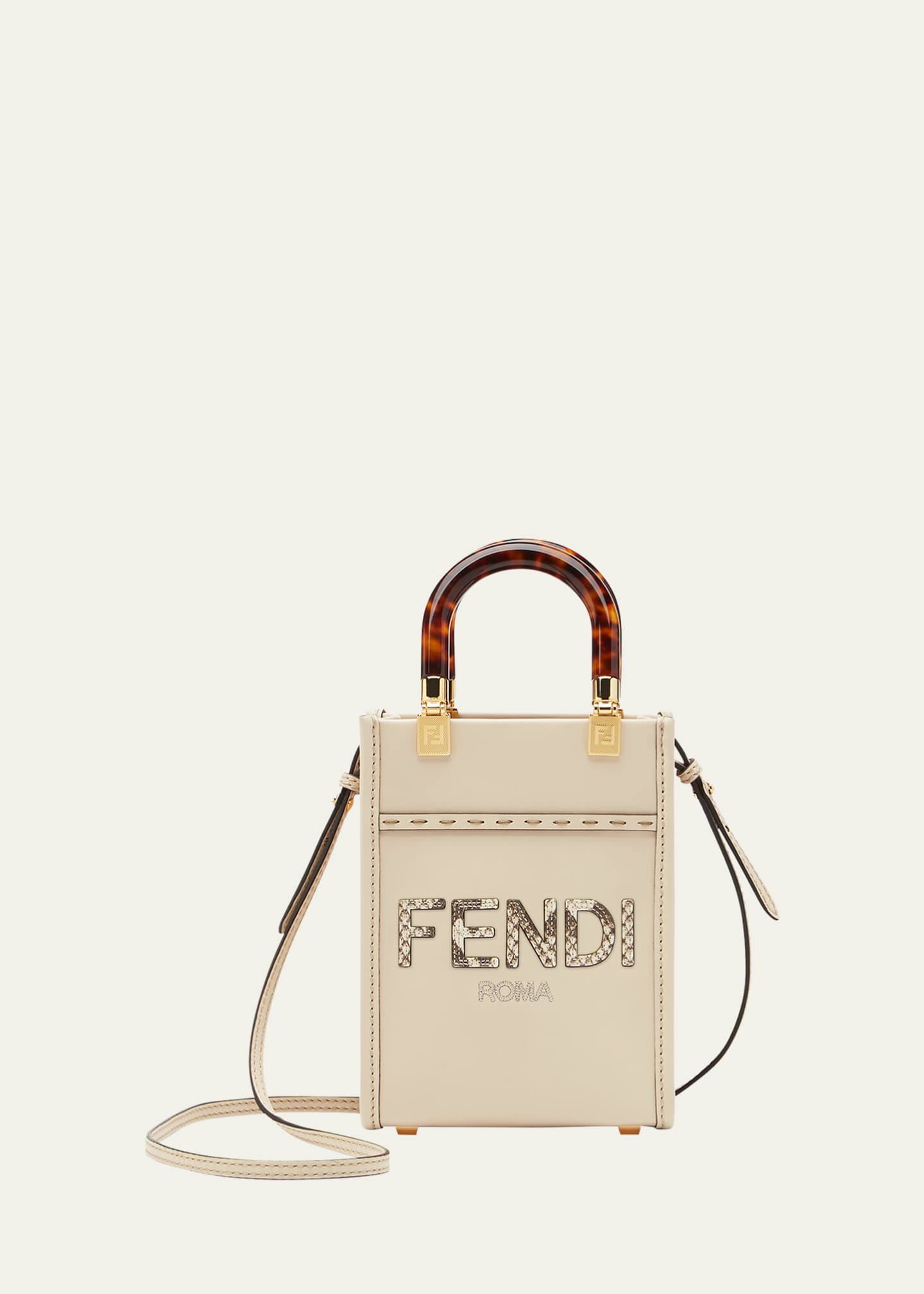 Fendi Sunshine Mini Python-Embossed Logo Shopper Tote Bag - Bergdorf ...