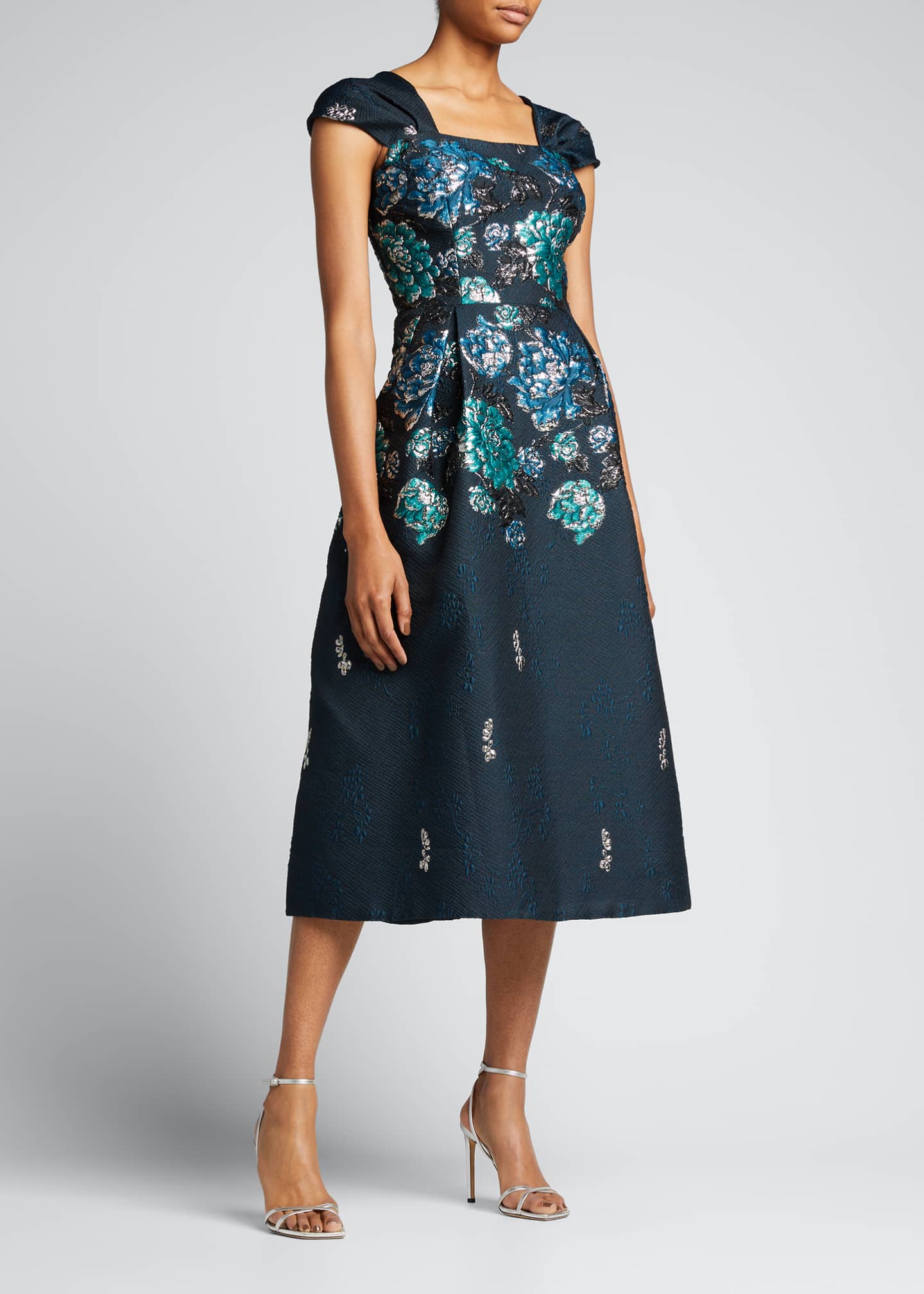 Rickie Freeman for Teri Jon Floral Jacquard Cap-Sleeve Dress - Bergdorf ...