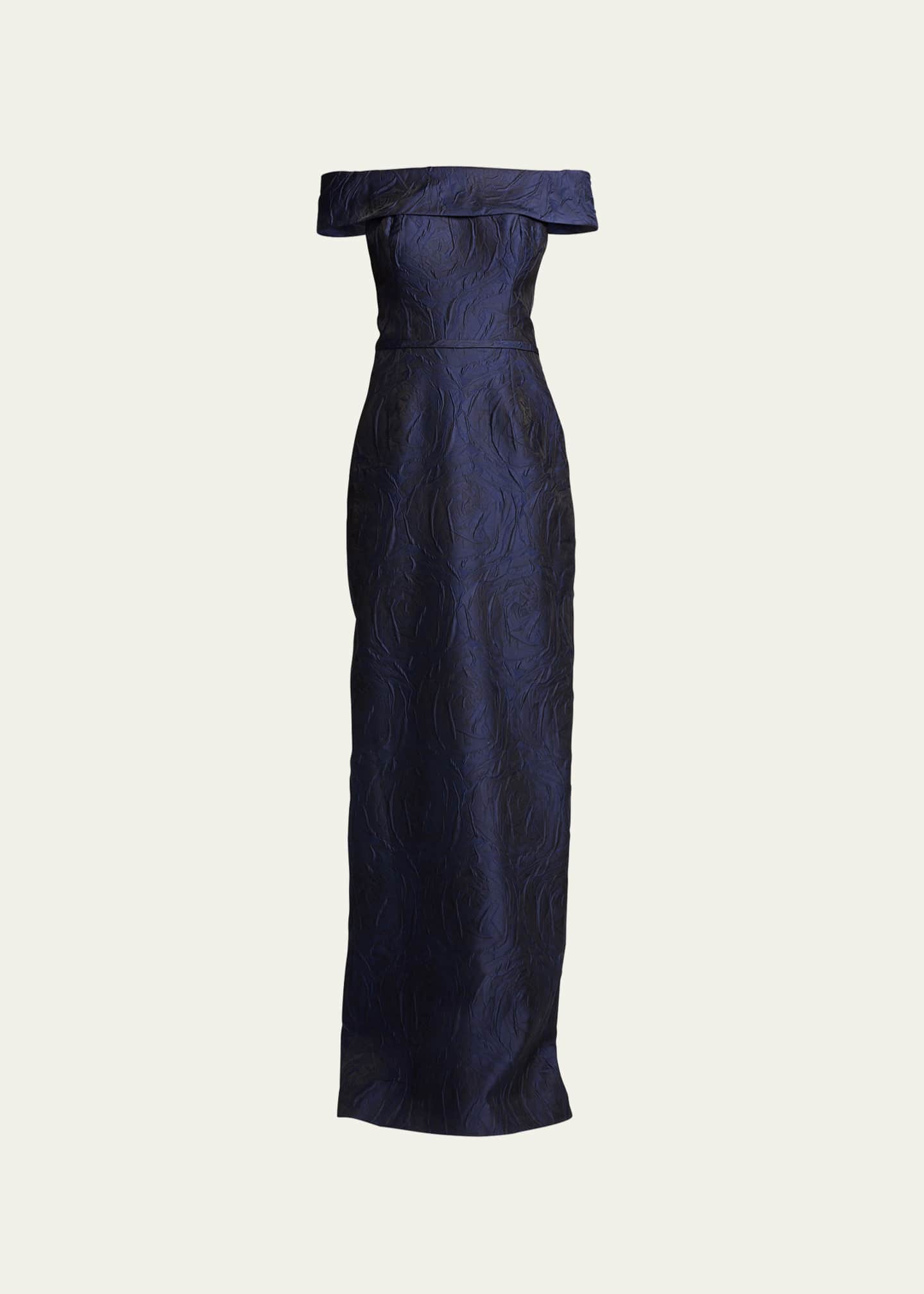 Rickie Freeman for Teri Jon Off Shoulder Jacquard Column Gown