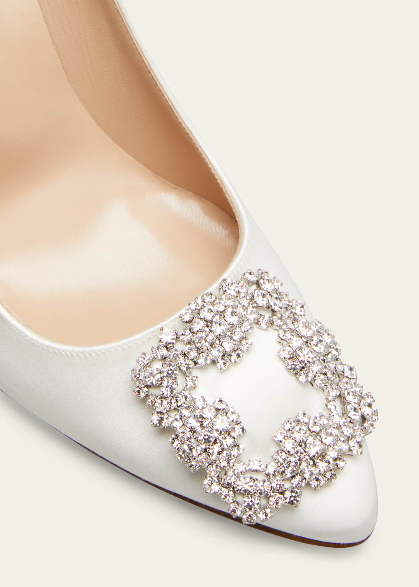 Manolo Blahnik Hangsi Satin Crystal-Buckle Pumps - Bergdorf Goodman