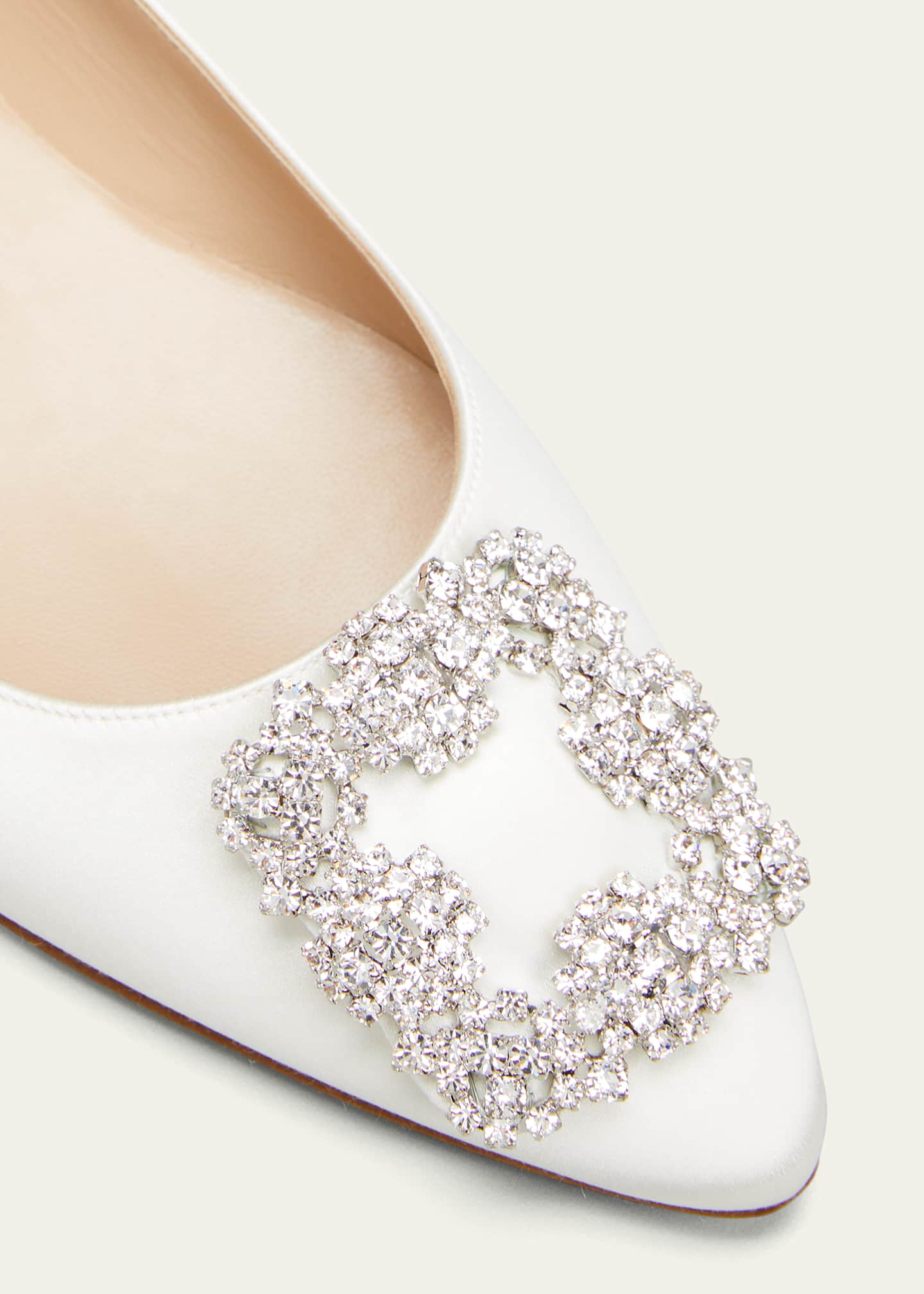 Manolo Blahnik Hangsi Satin Crystal-Buckle Ballerina Flats Image 3 of 3