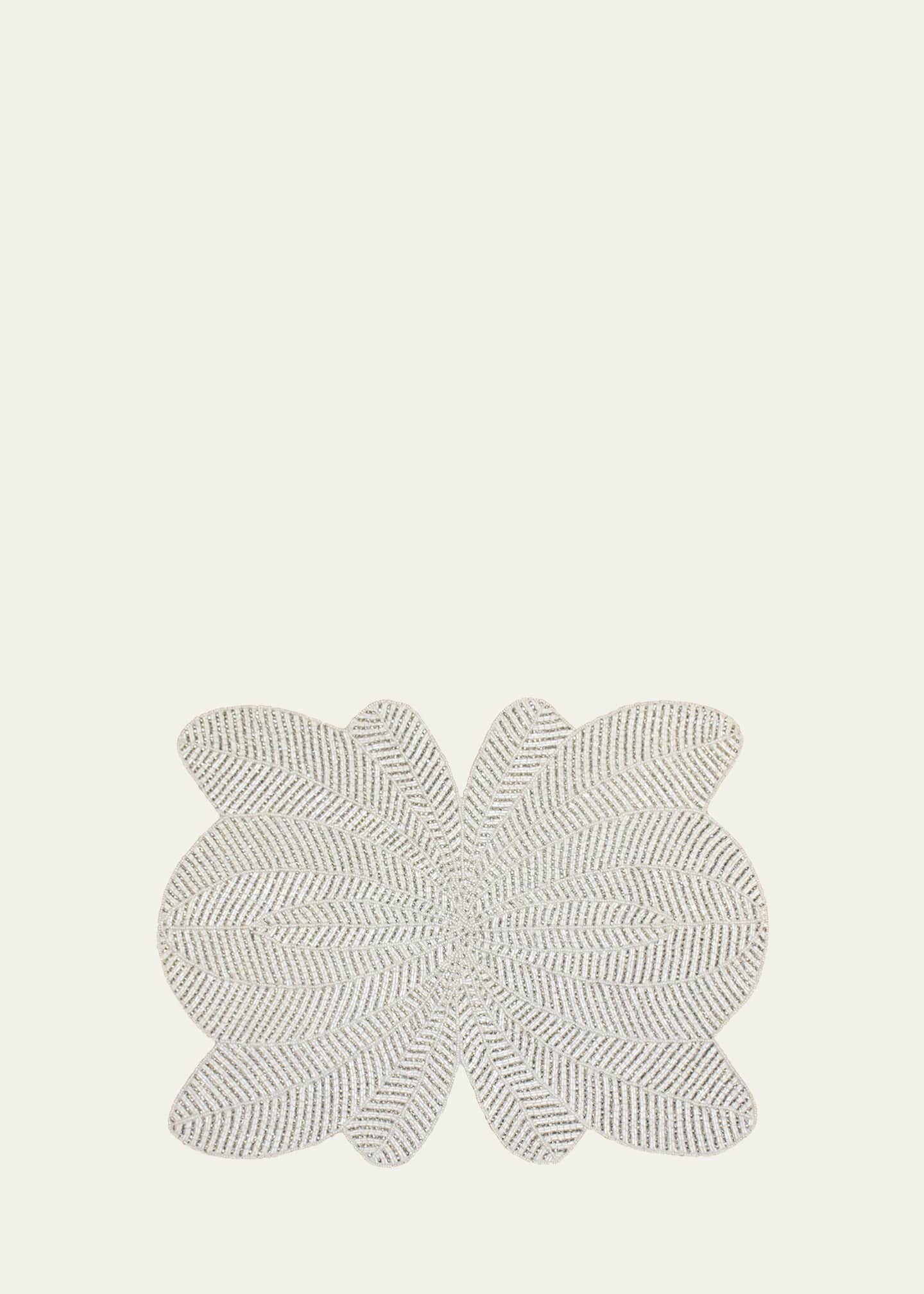 Nomi K White Peacock Design Hand Beaded Placemat