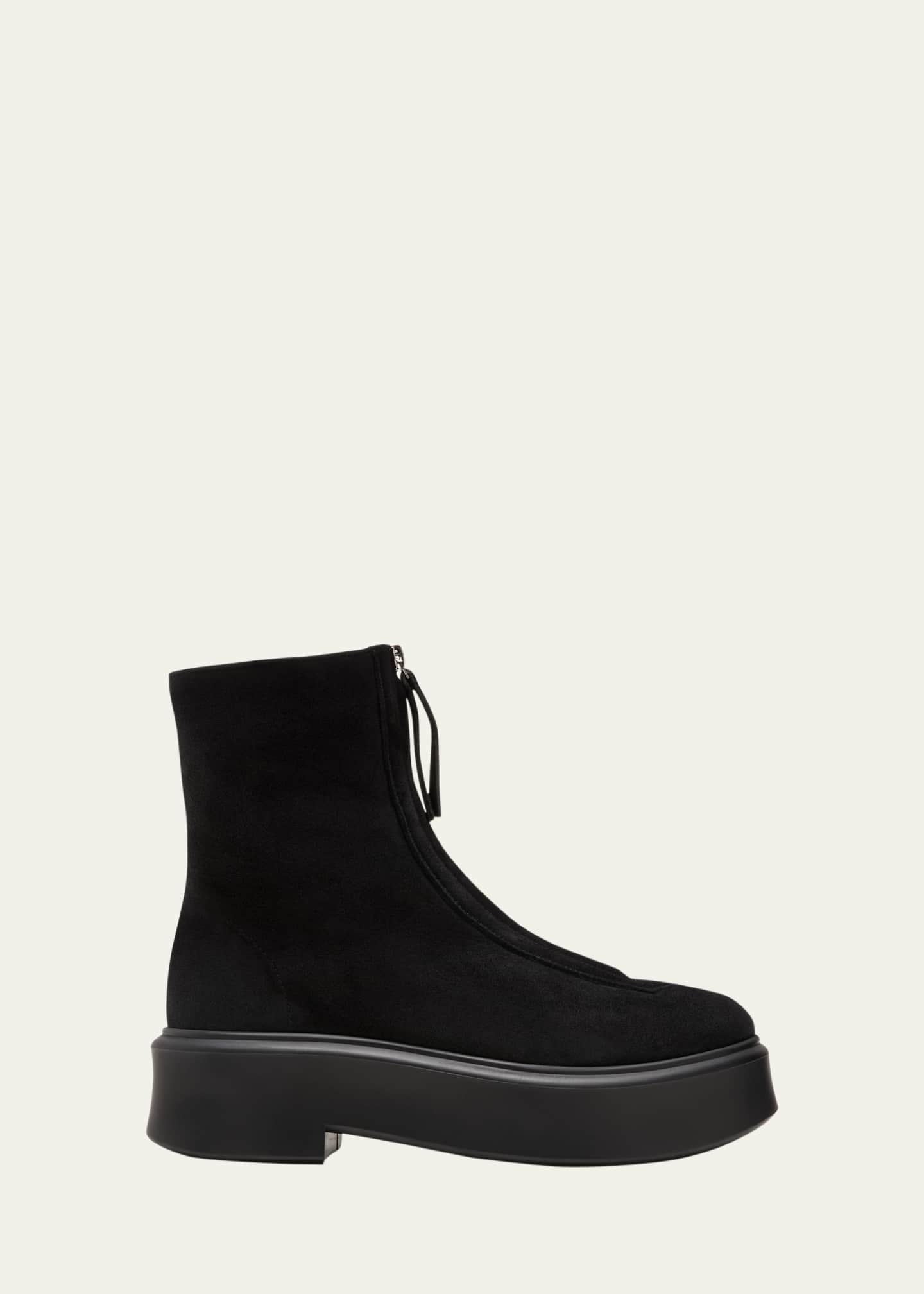 THE ROW Suede Zip Moto Booties Image 1 of 5