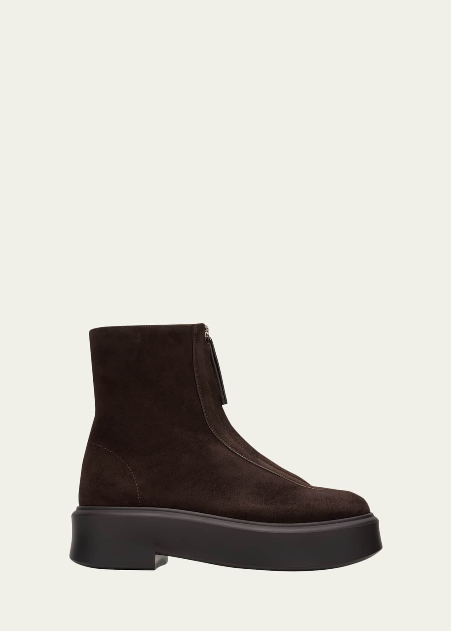 THE ROW Suede Zip Moto Booties - Bergdorf Goodman