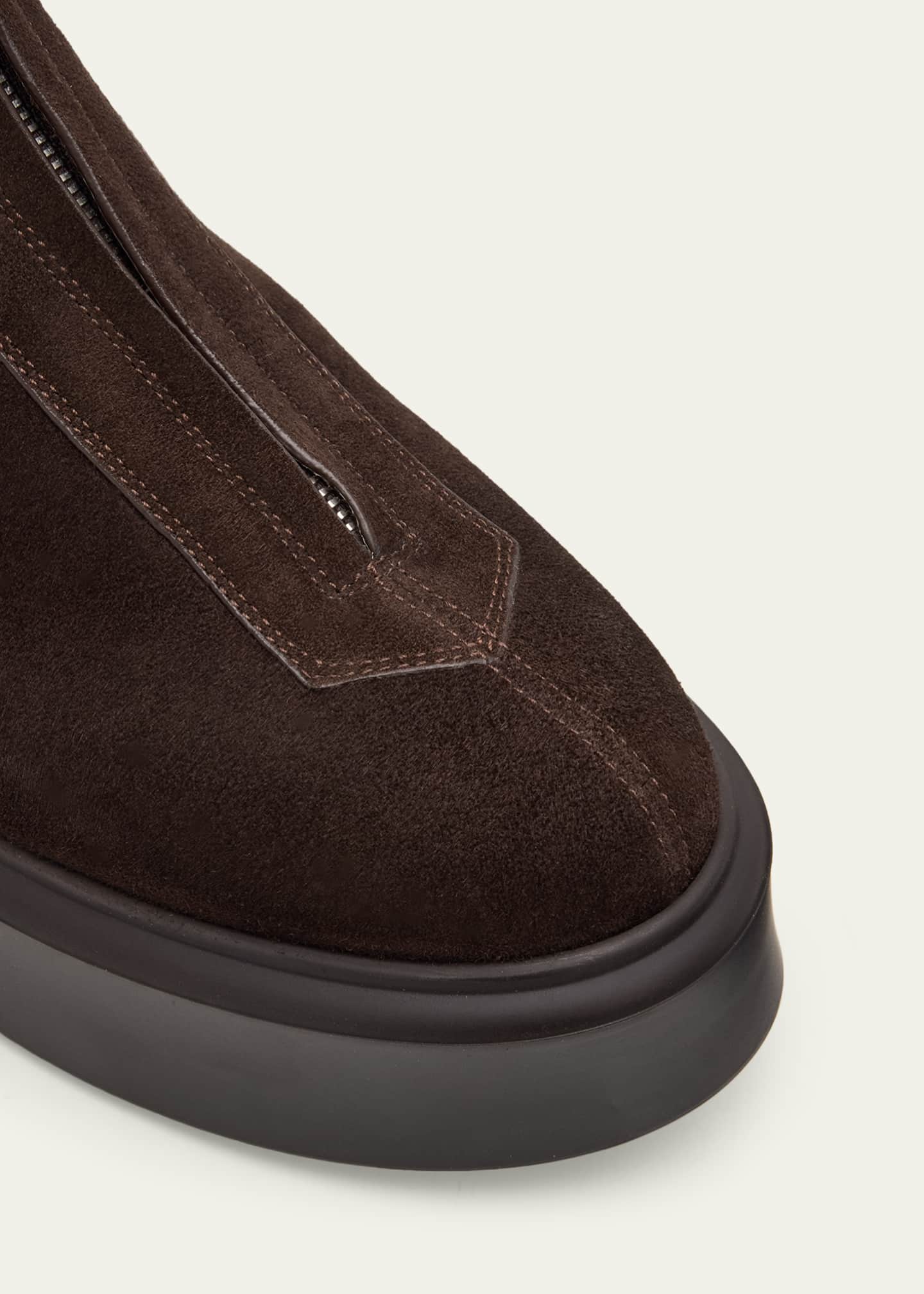 THE ROW Suede Zip Moto Booties - Bergdorf Goodman