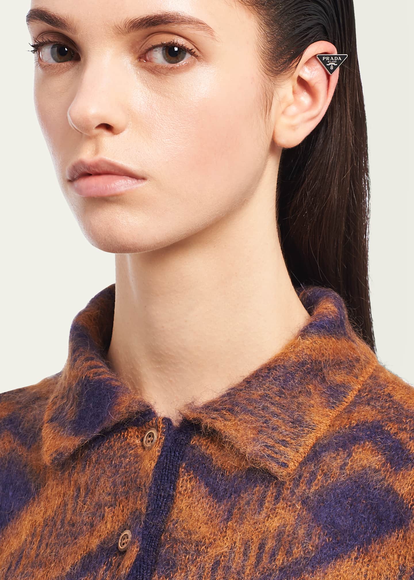 Enamel Triangle Logo Clip Earring, Left
