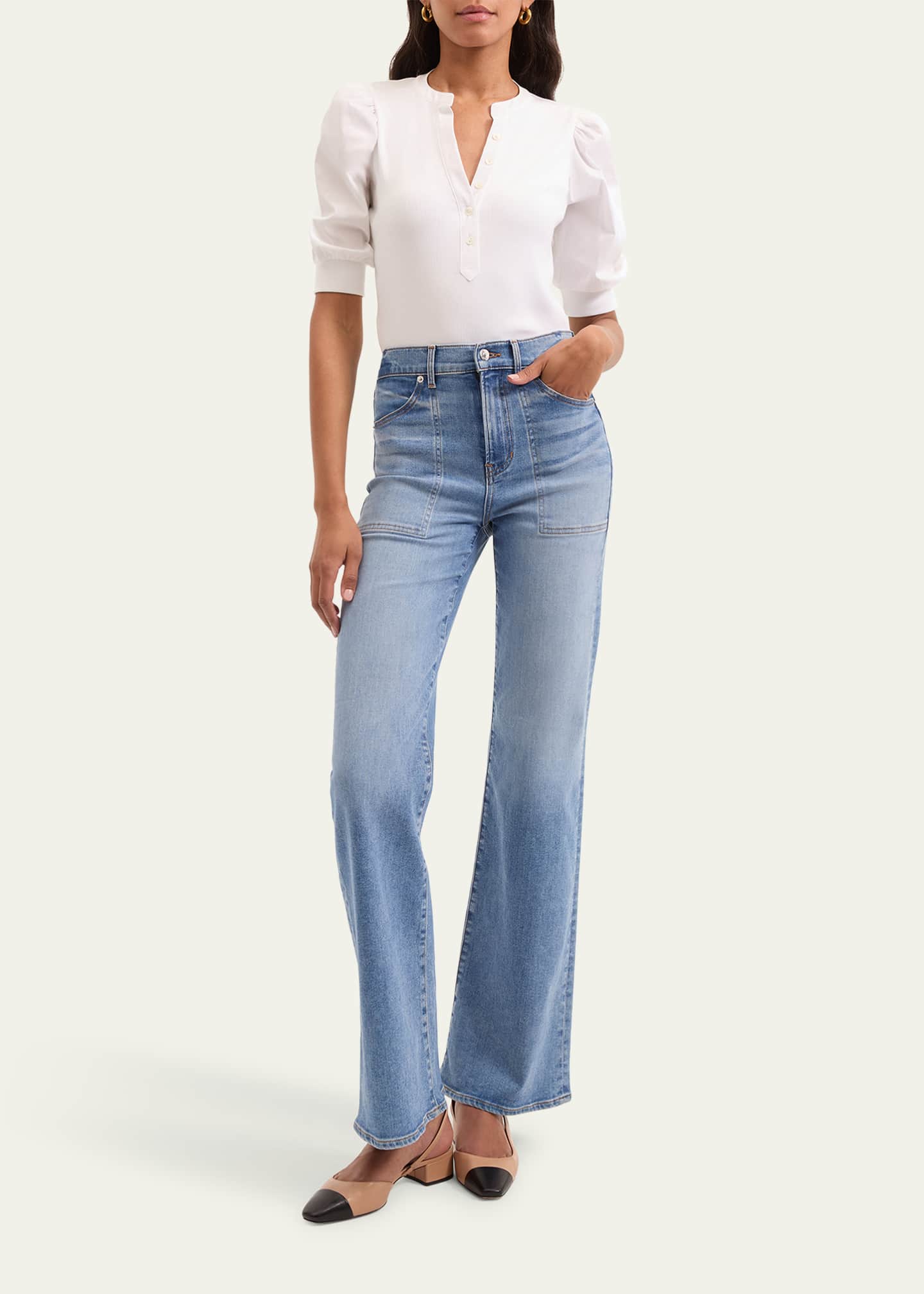 Veronica Beard Crosbie Wide-Leg Jeans with Pocket Details Image 2 of 5
