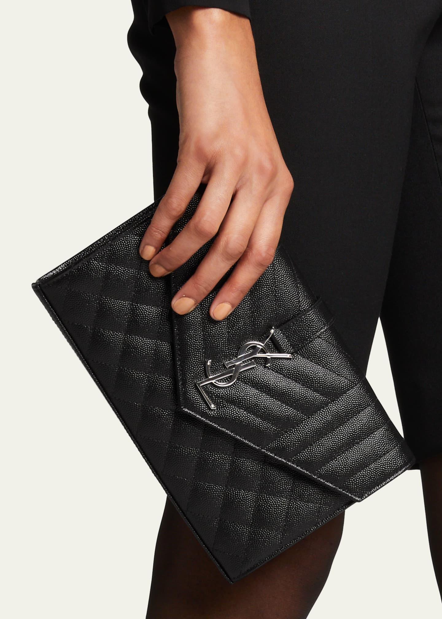 Saint Laurent Envelope Triquilt YSL Wallet on Chain in Grained