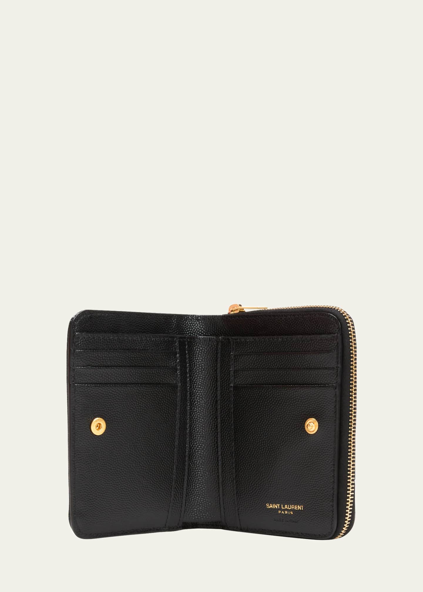 折りたたみ財布 SAINT LAURENT Compact Monogram Quilted Zipper Wallet Bla Saint Laurent YSL Quilted Bifold Compact Wallet - Bergdorf