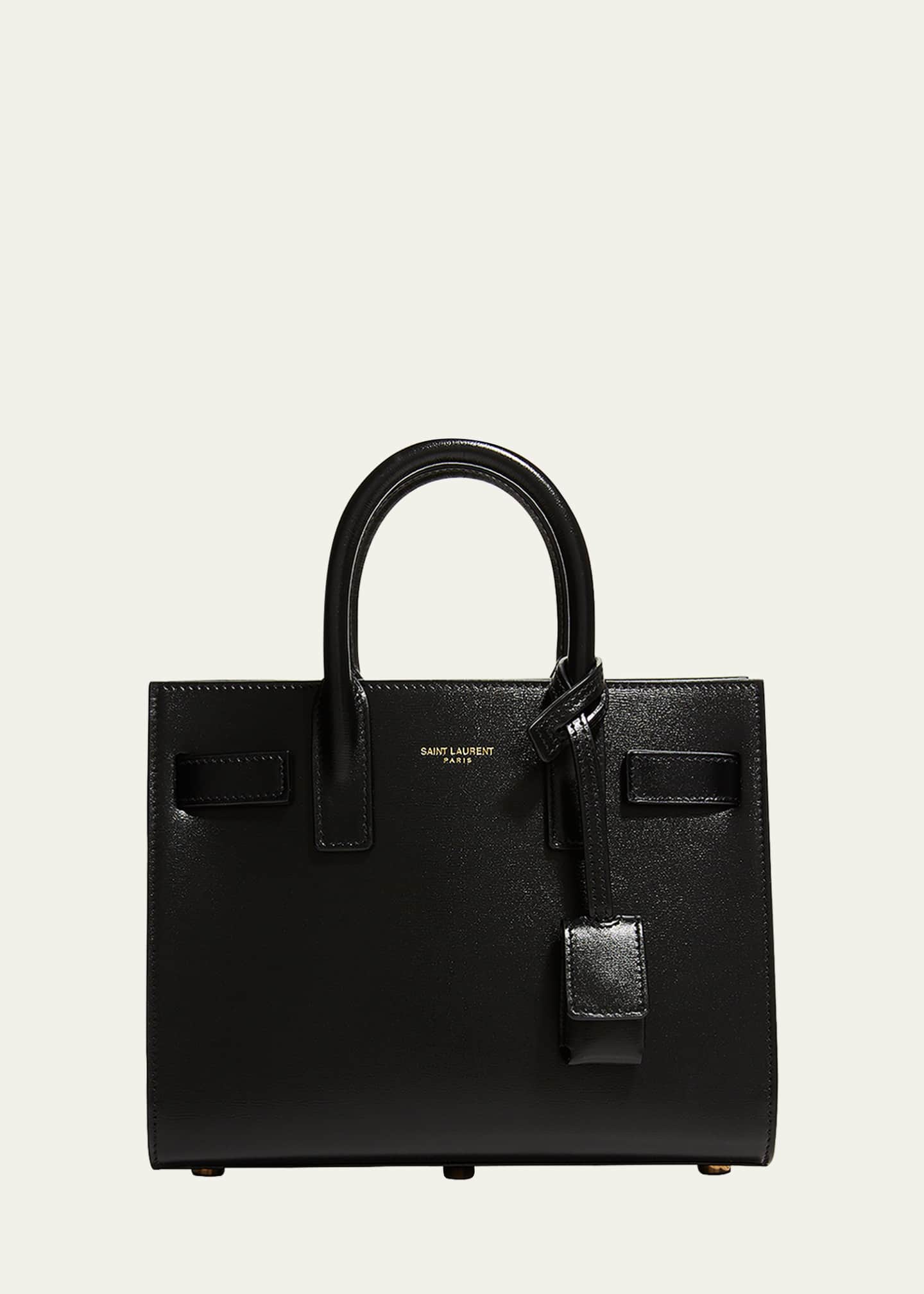 Saint Laurent Sac de Jour Nano Shiny Leather Satchel Bag Black