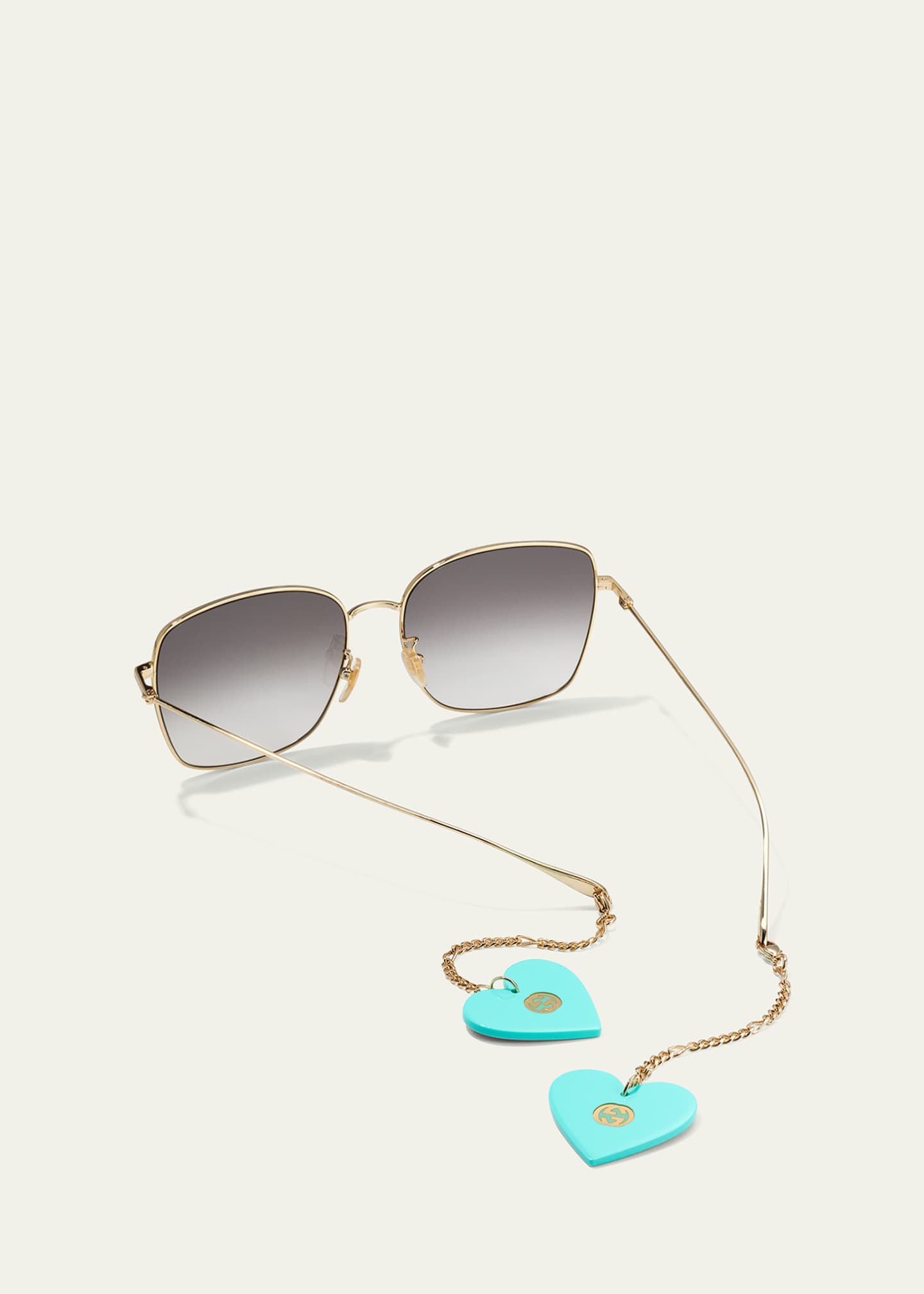 Gucci Oversized Square Metal Sunglasses w/ Heart Drops Bergdorf Goodman