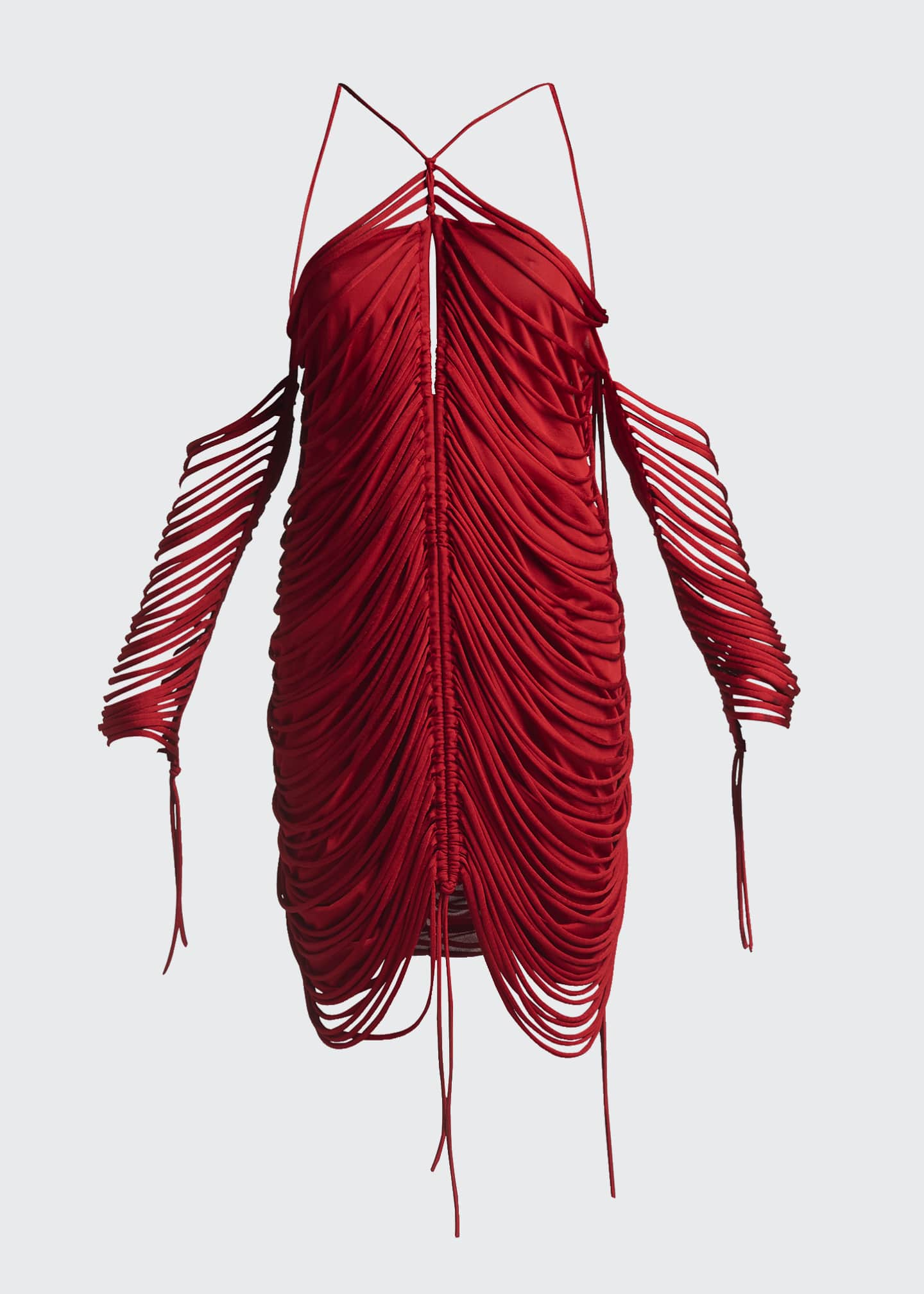 Bottega Veneta Fringe Draped Knit Cold-Shoulder Dress - Bergdorf Goodman