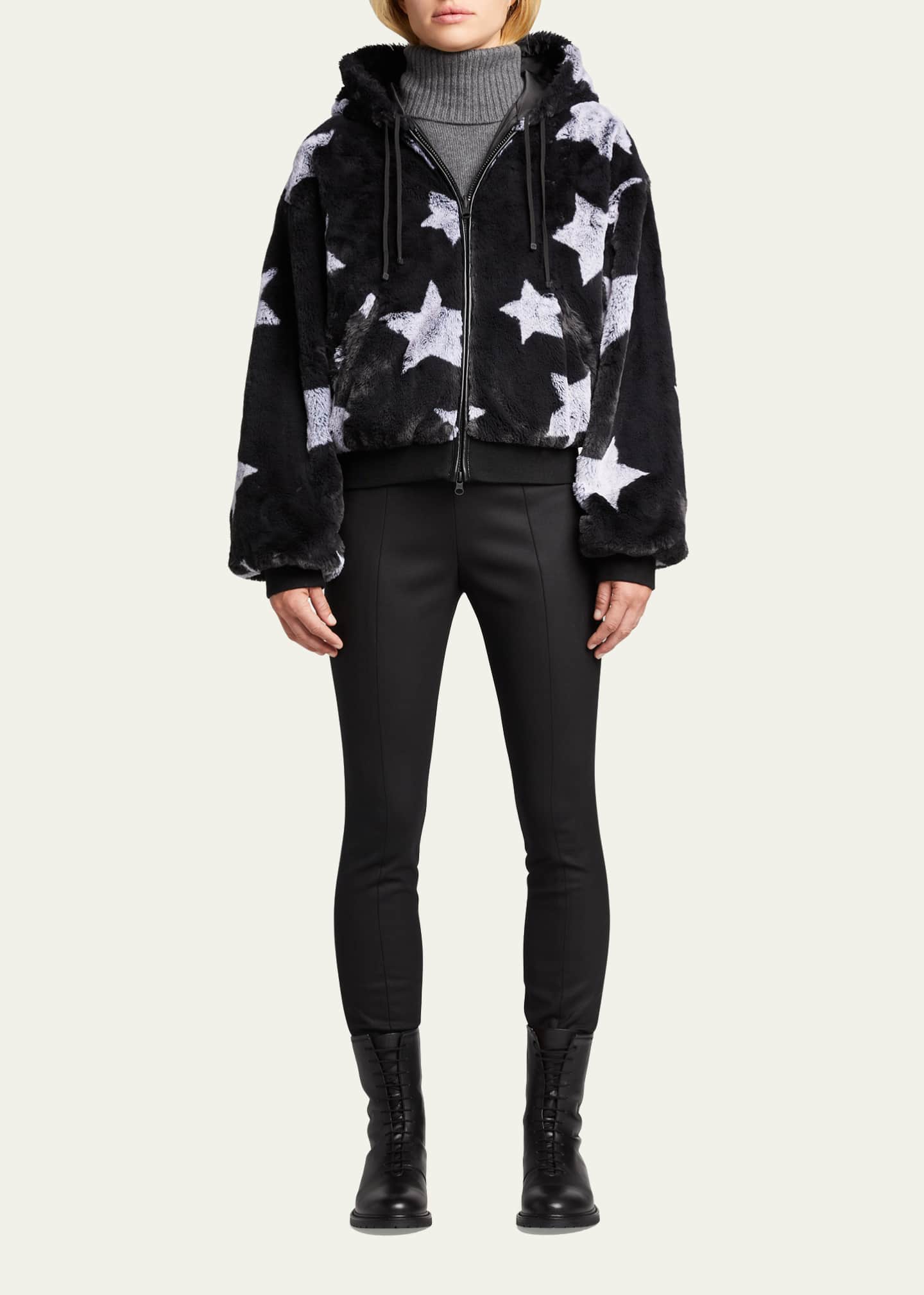 Blanc Noir Faux-Fur Reversible Star Hoodie Image 2 of 5