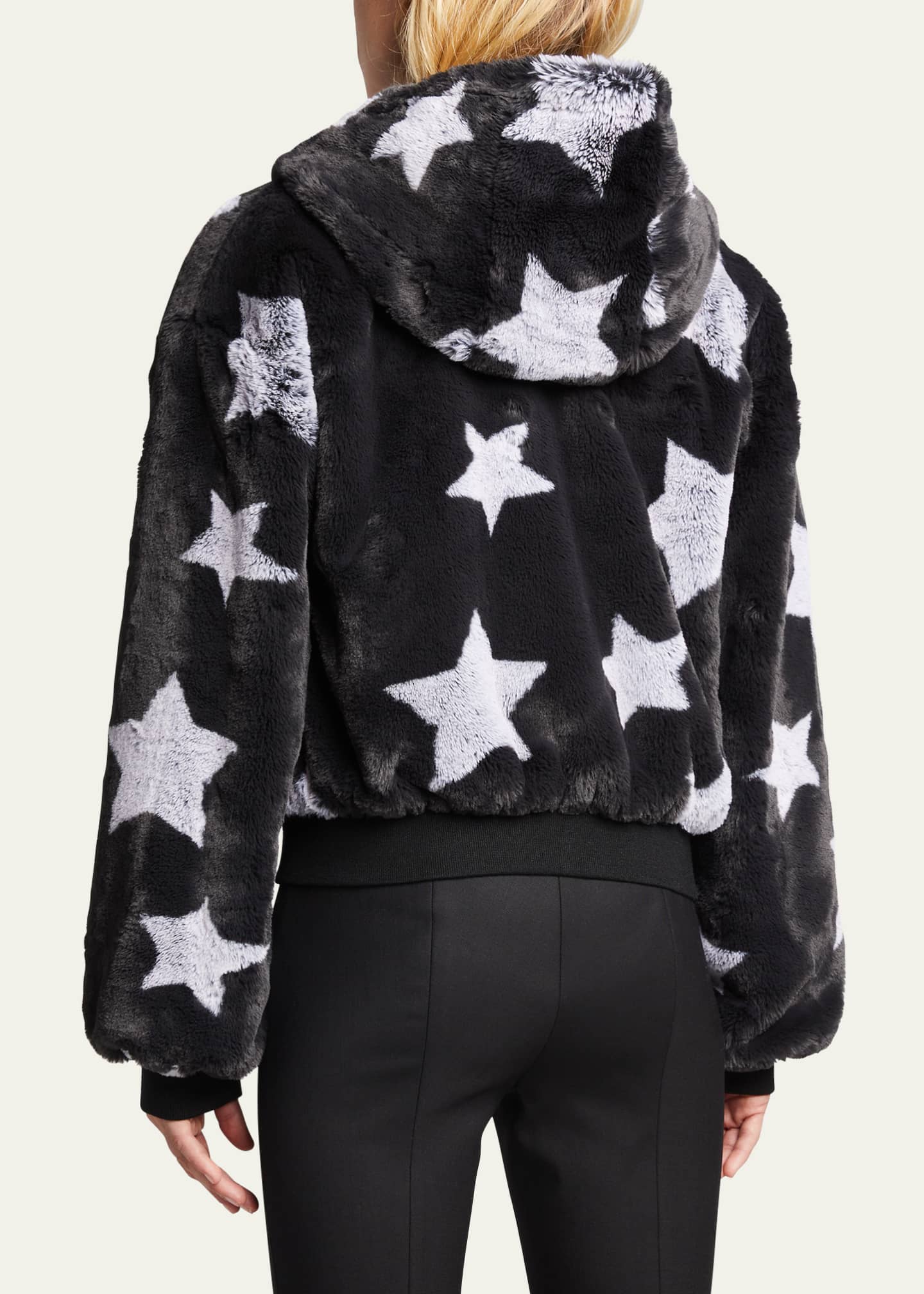 Blanc Noir Faux-Fur Reversible Star Hoodie Image 3 of 5