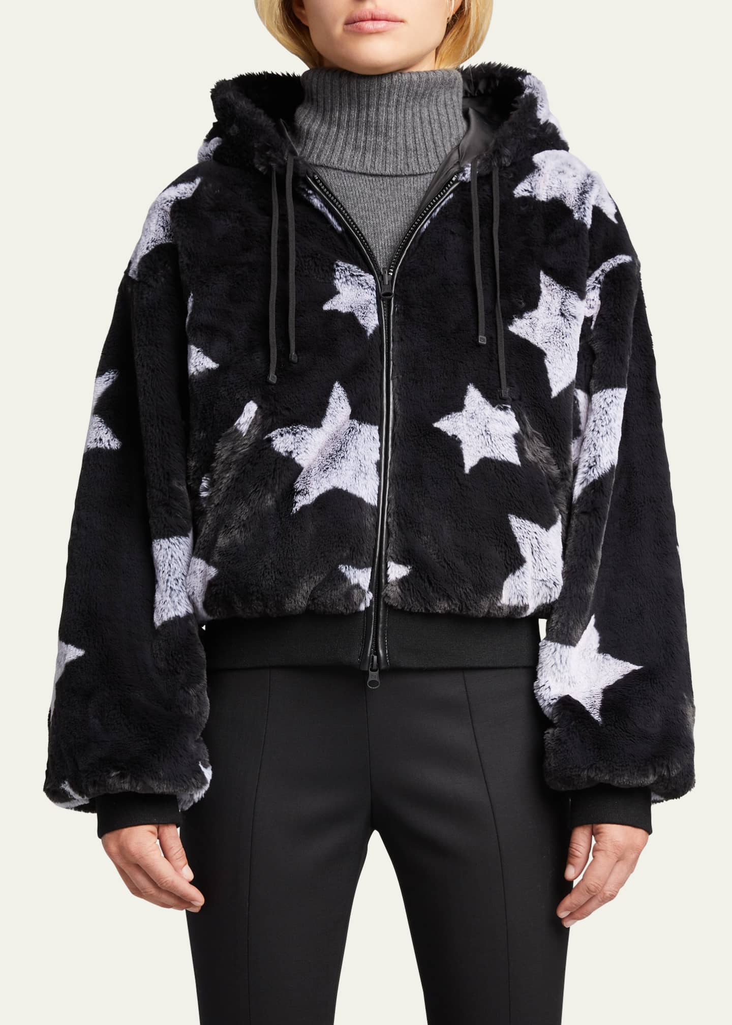 Blanc Noir Faux-Fur Reversible Star Hoodie Image 4 of 5