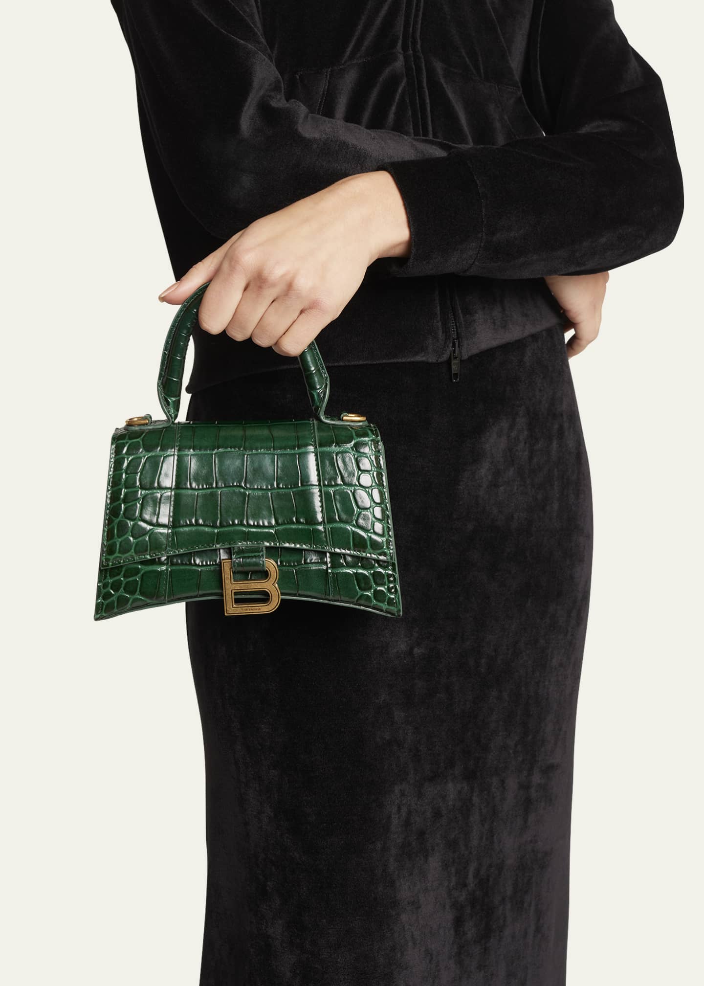Balenciaga Green Croc Embossed Calfskin XS Hourglass Bag For Sale