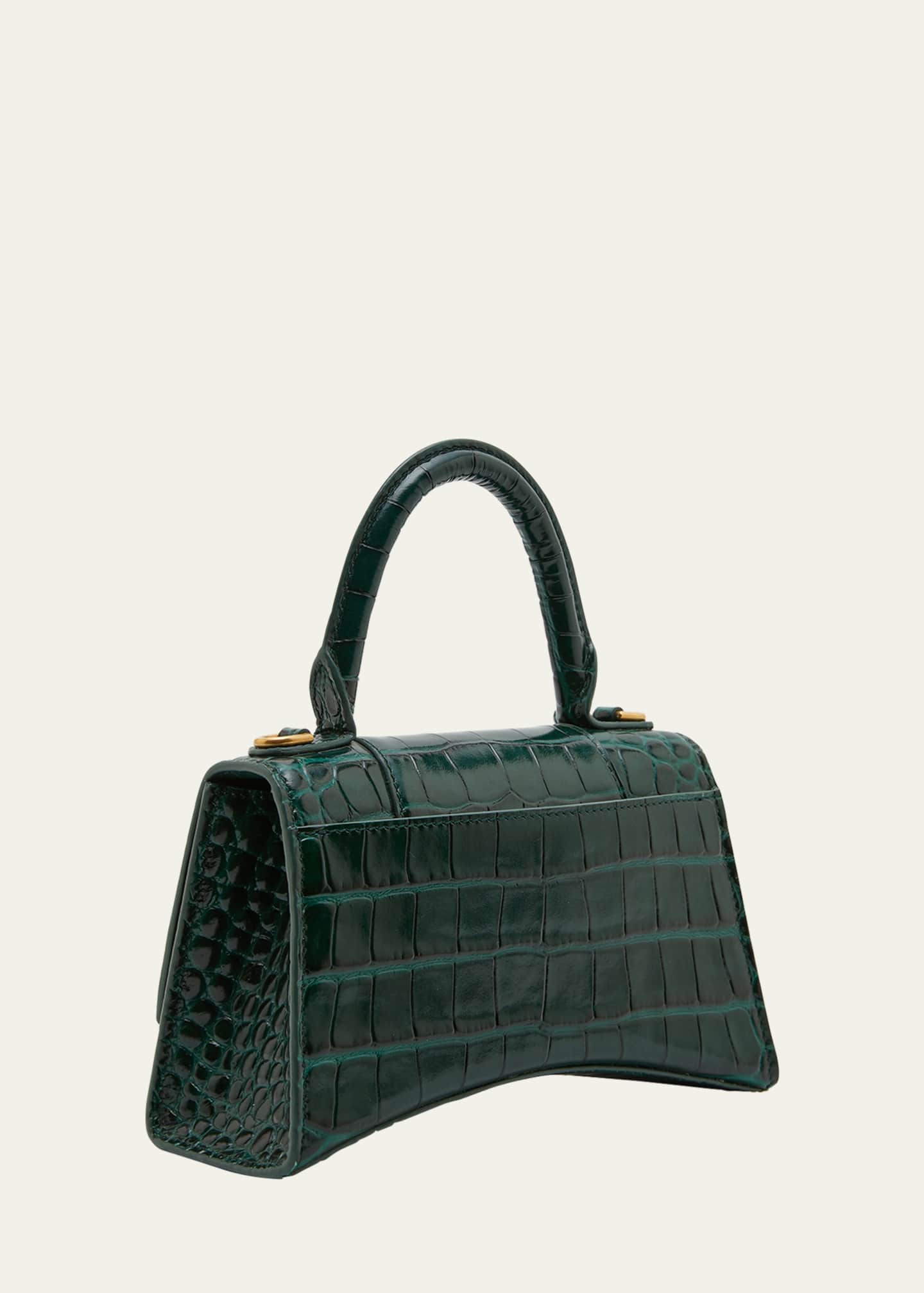 Hourglass XS Crocodile-Embossed Top-Handle Bag