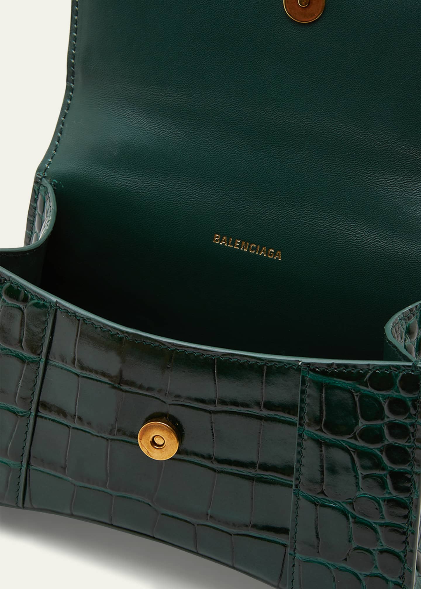 BALENCIAGA Calfskin Crocodile Embossed XS Hourglass Top Handle Bag