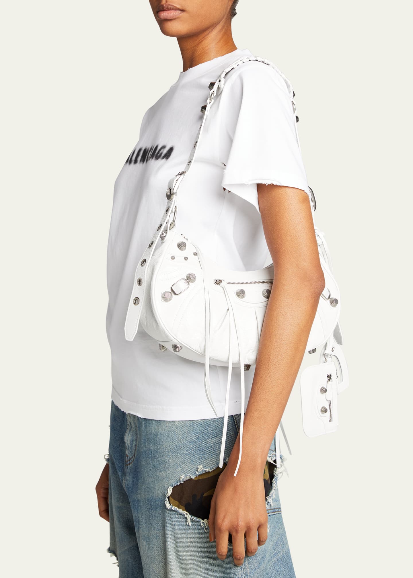 BALENCIAGA Le Cagole XS studded crinkled-leather shoulder