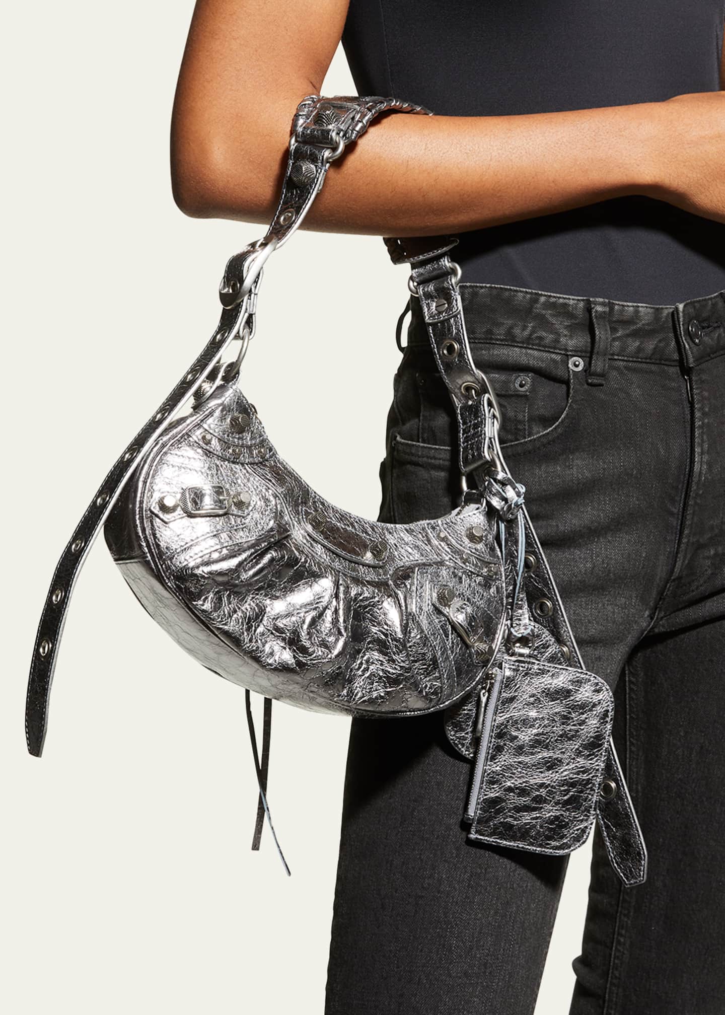 Balenciaga Cagole XS Metallic Stud Hobo Shoulder Bag