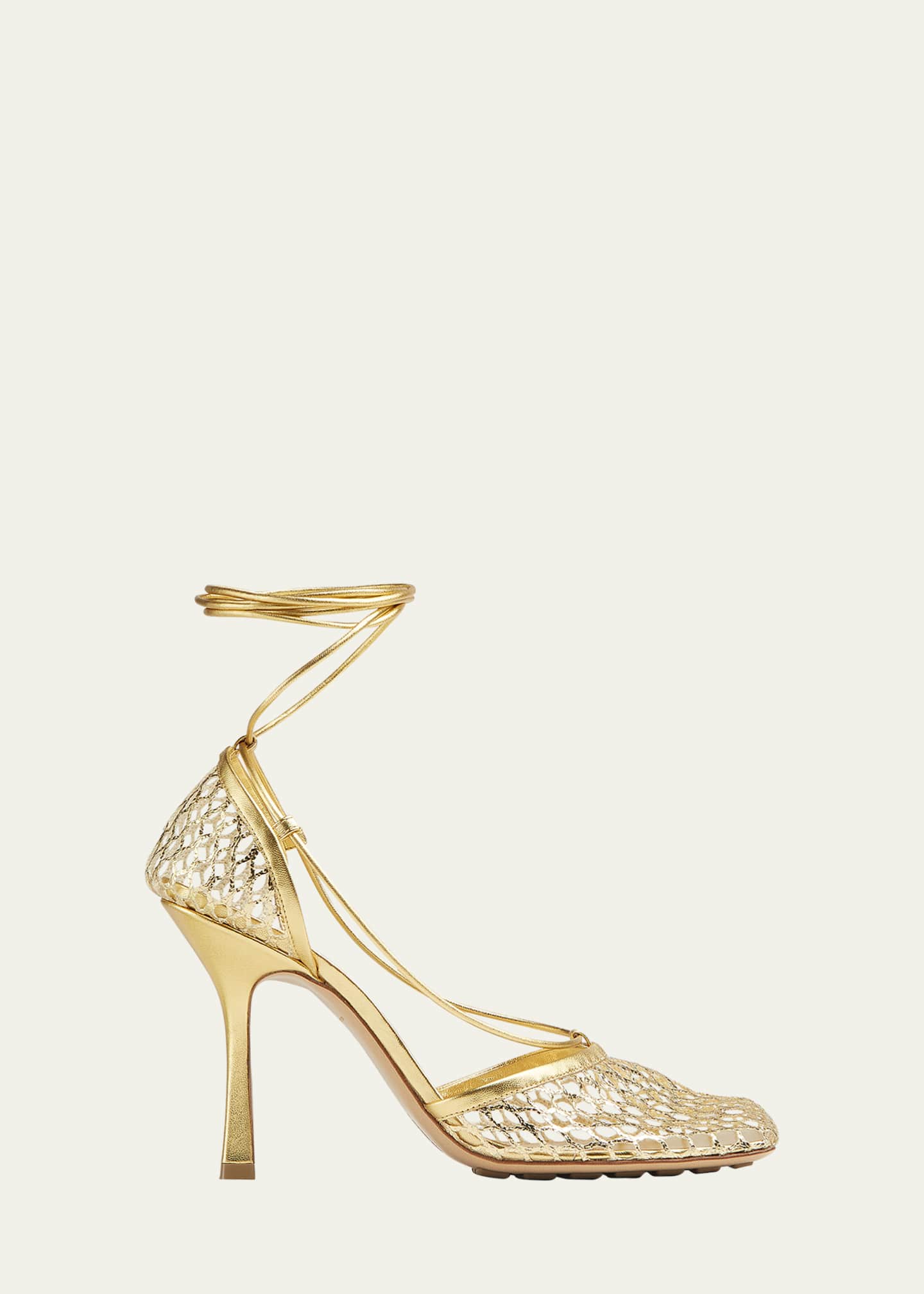 Bottega Veneta 90mm Macrame Metallic Ankle Wrap Pumps