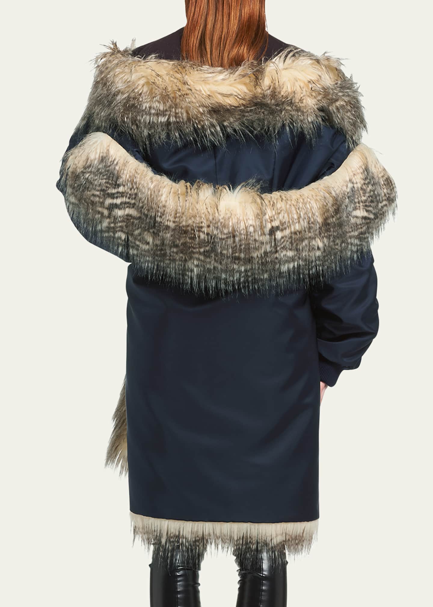 Prada Faux Fur Off-the-Shoulder Re-Nylon Coat - Bergdorf Goodman