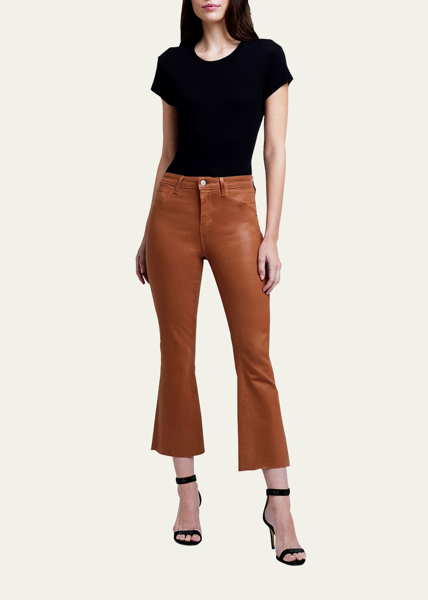 L'Agence Kendra High-Rise Coated Crop Flare Jeans Image 2 of 5