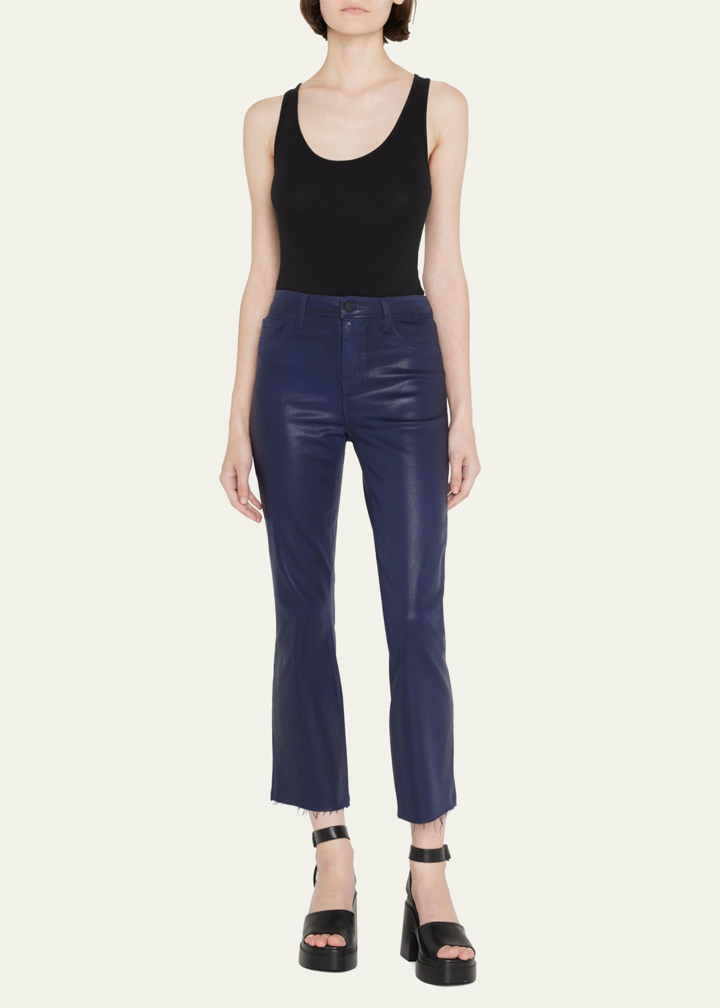 L'Agence Kendra High-Rise Coated Crop Flare Jeans Image 2 of 5