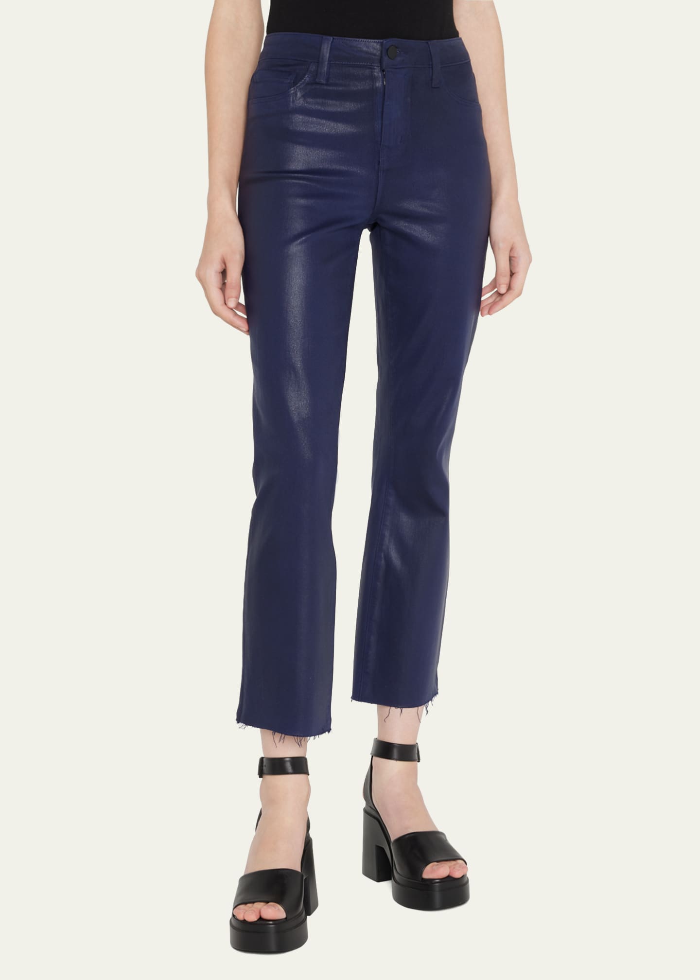L'Agence Kendra High-Rise Coated Crop Flare Jeans Image 4 of 5