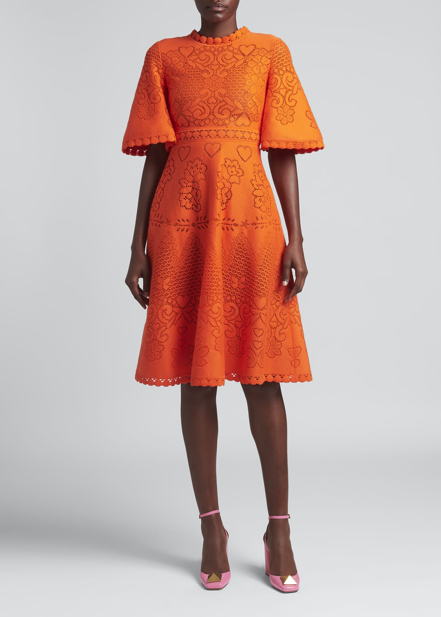 Valentino HeartEmbroidered Scallop Dress Bergdorf Goodman