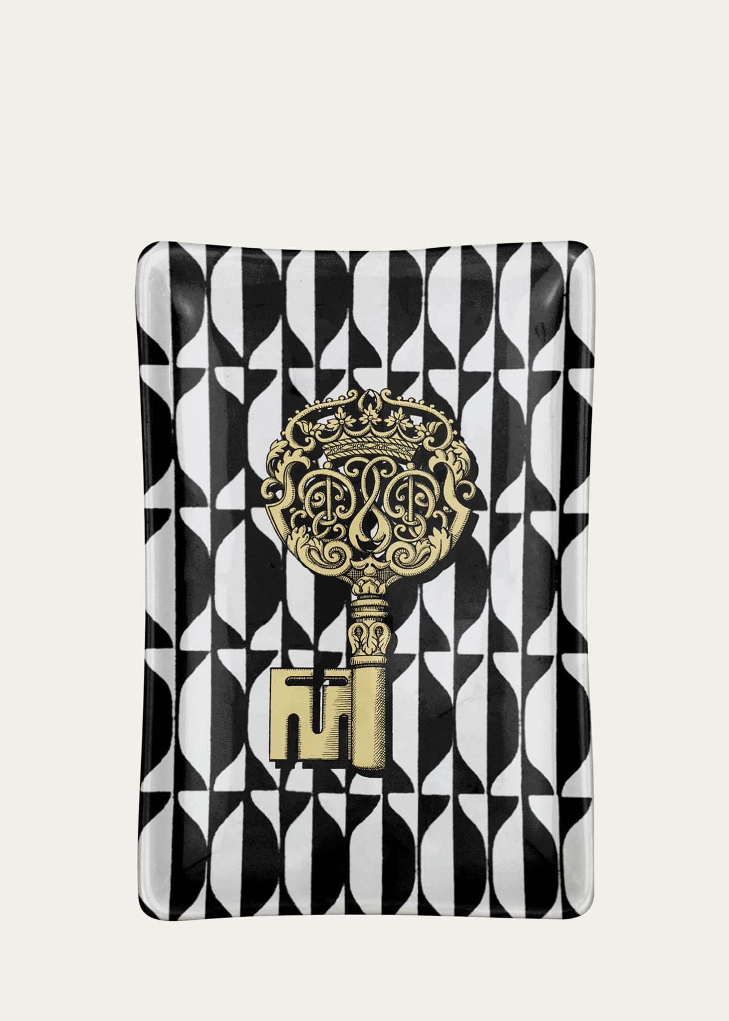 Fornasetti Rectangular Ashtray Chiavi Gold & Losanghe