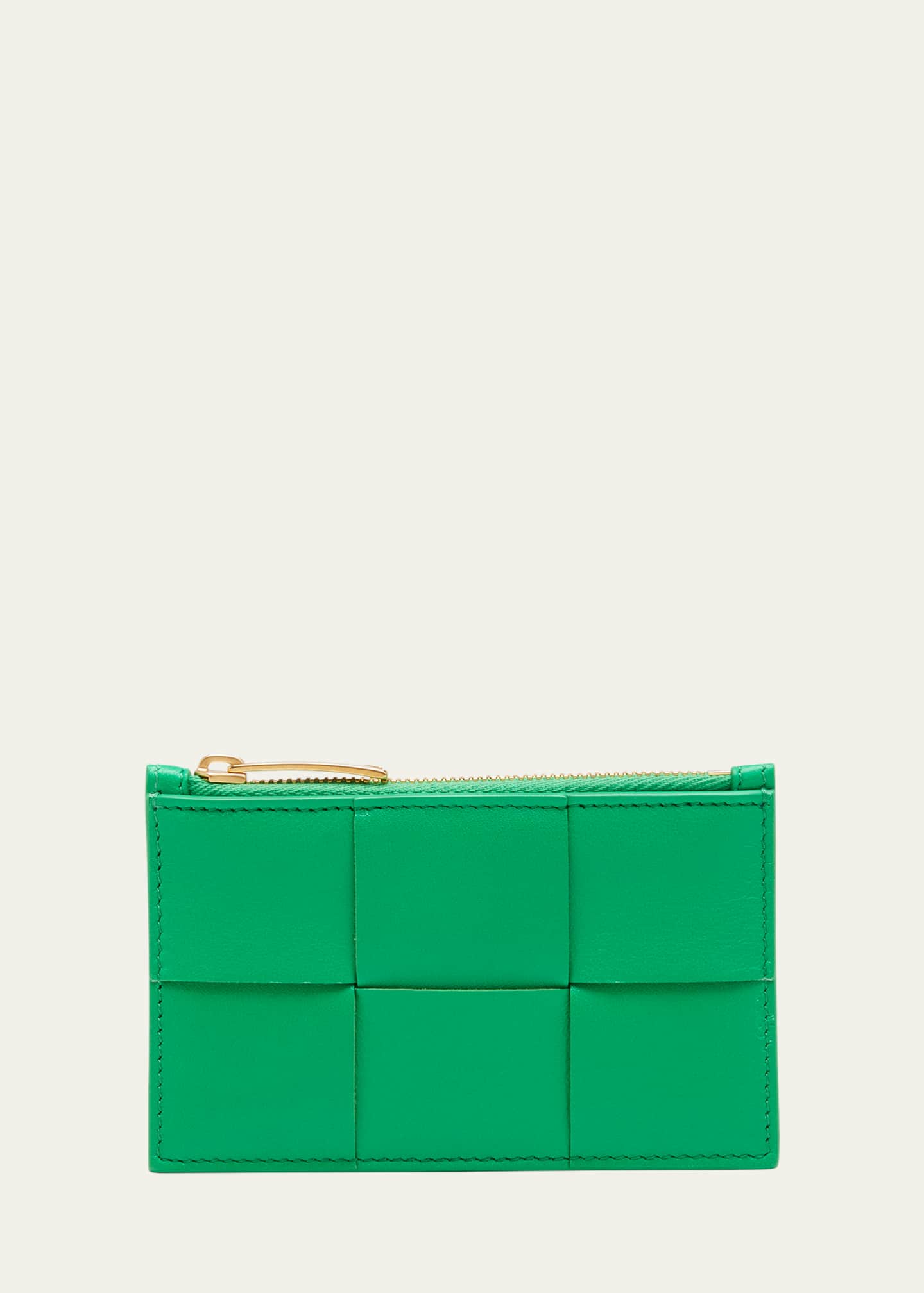 Bottega Veneta Bottega Veneta Zippered Intrecciato Leather Card Case Women's Green 