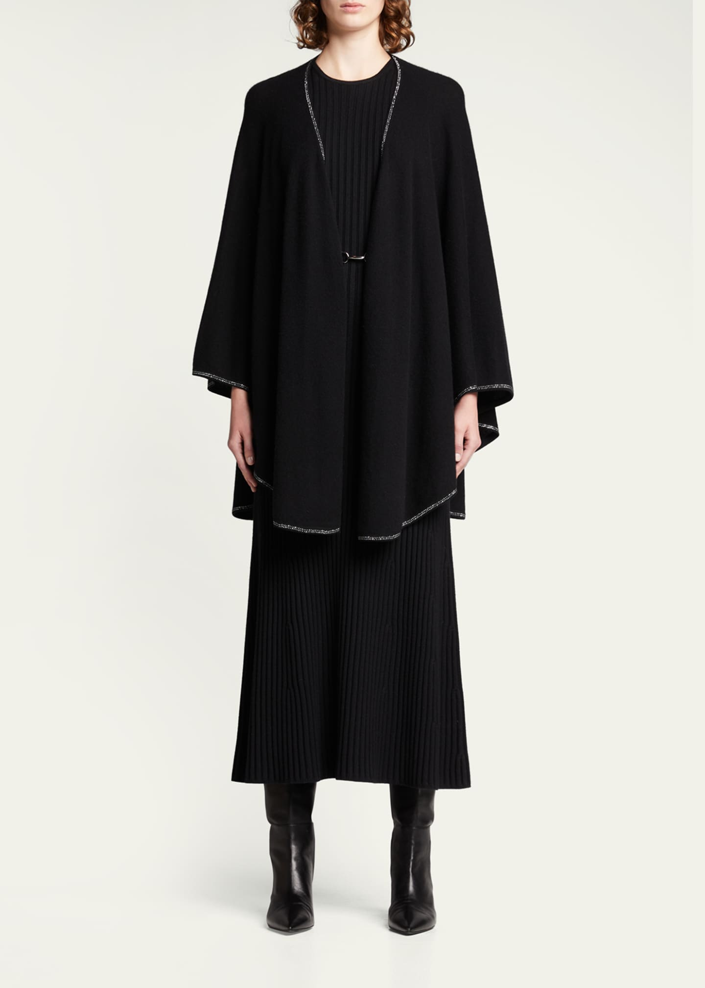Sofia Cashmere Jersey-Knit Cashmere Cape with Stone Placket Image 2 of 5