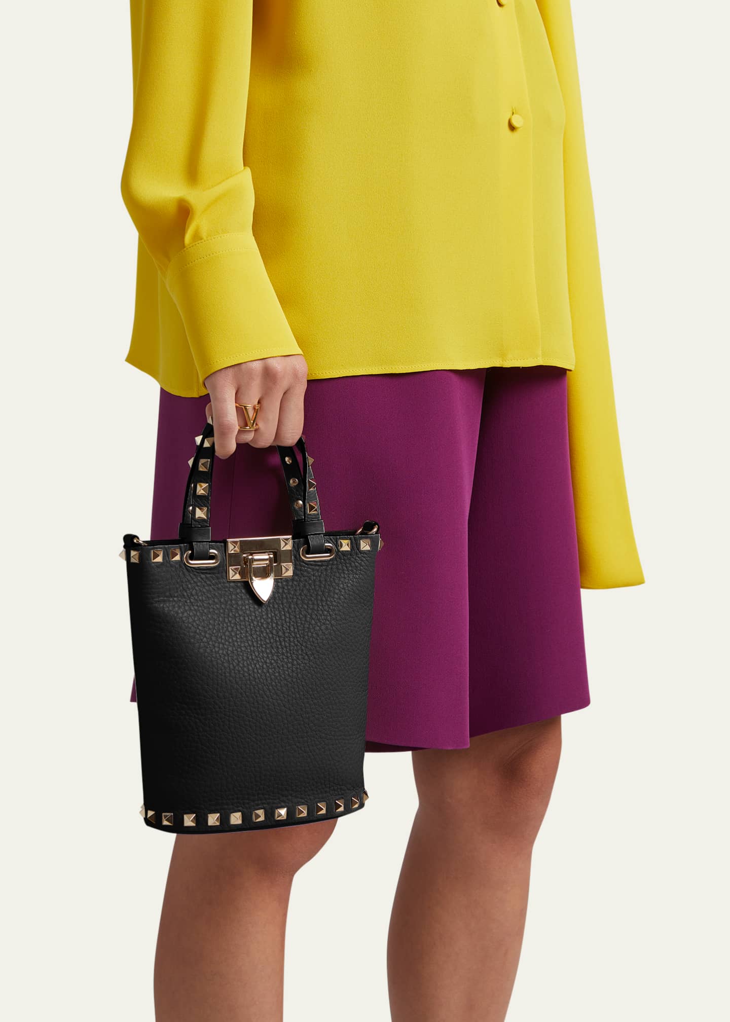 Valentino Rockstud Calfskin Hobo Bag Nero