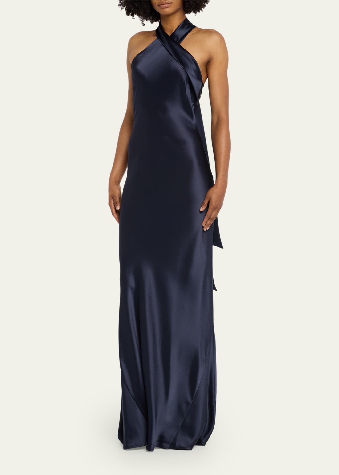 Galvan Pandora Halter Satin Gown Bergdorf Goodman