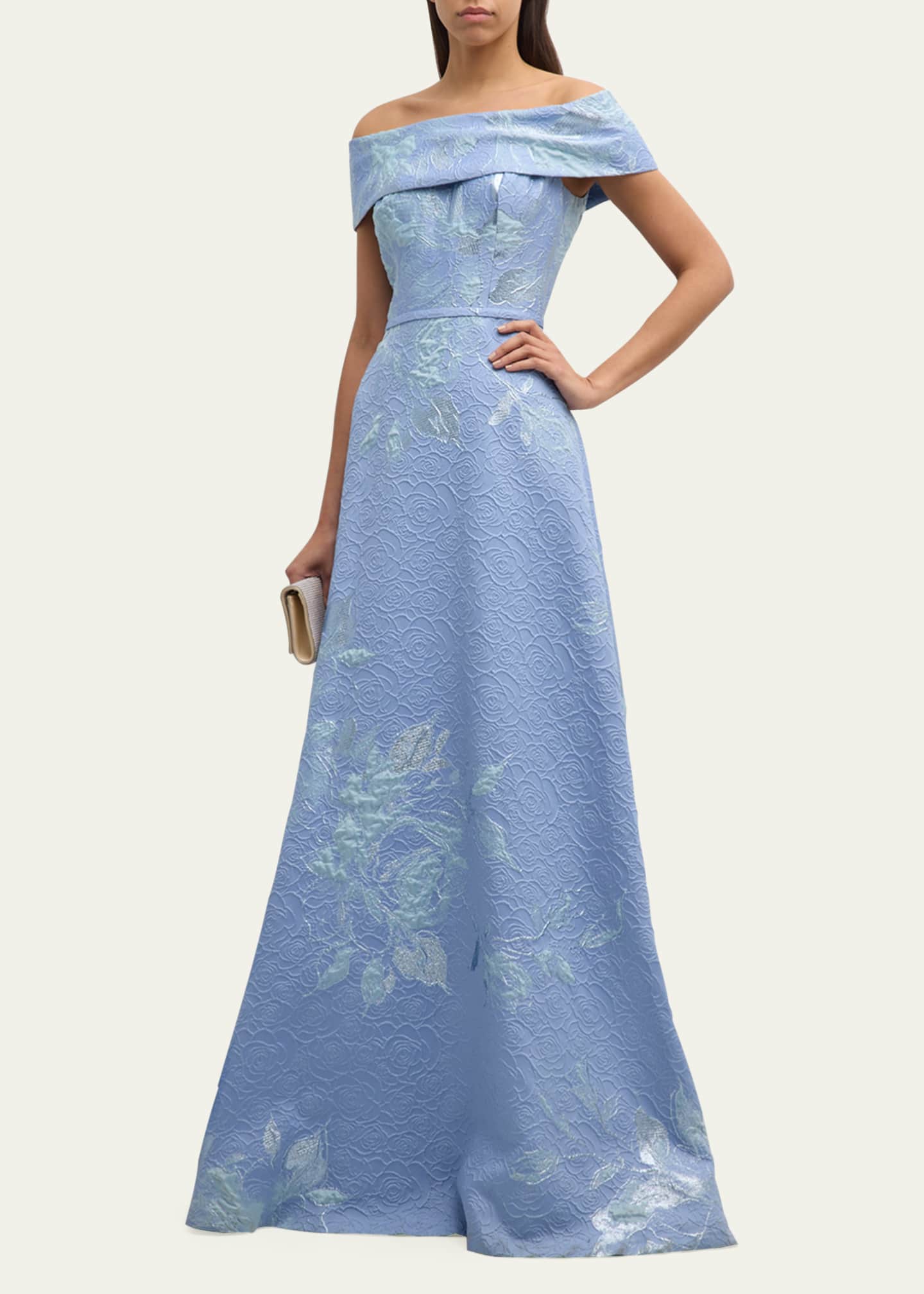 Rickie Freeman for Teri Jon Off Shoulder Metallic Flower Jacquard Gown Bergdorf Goodman