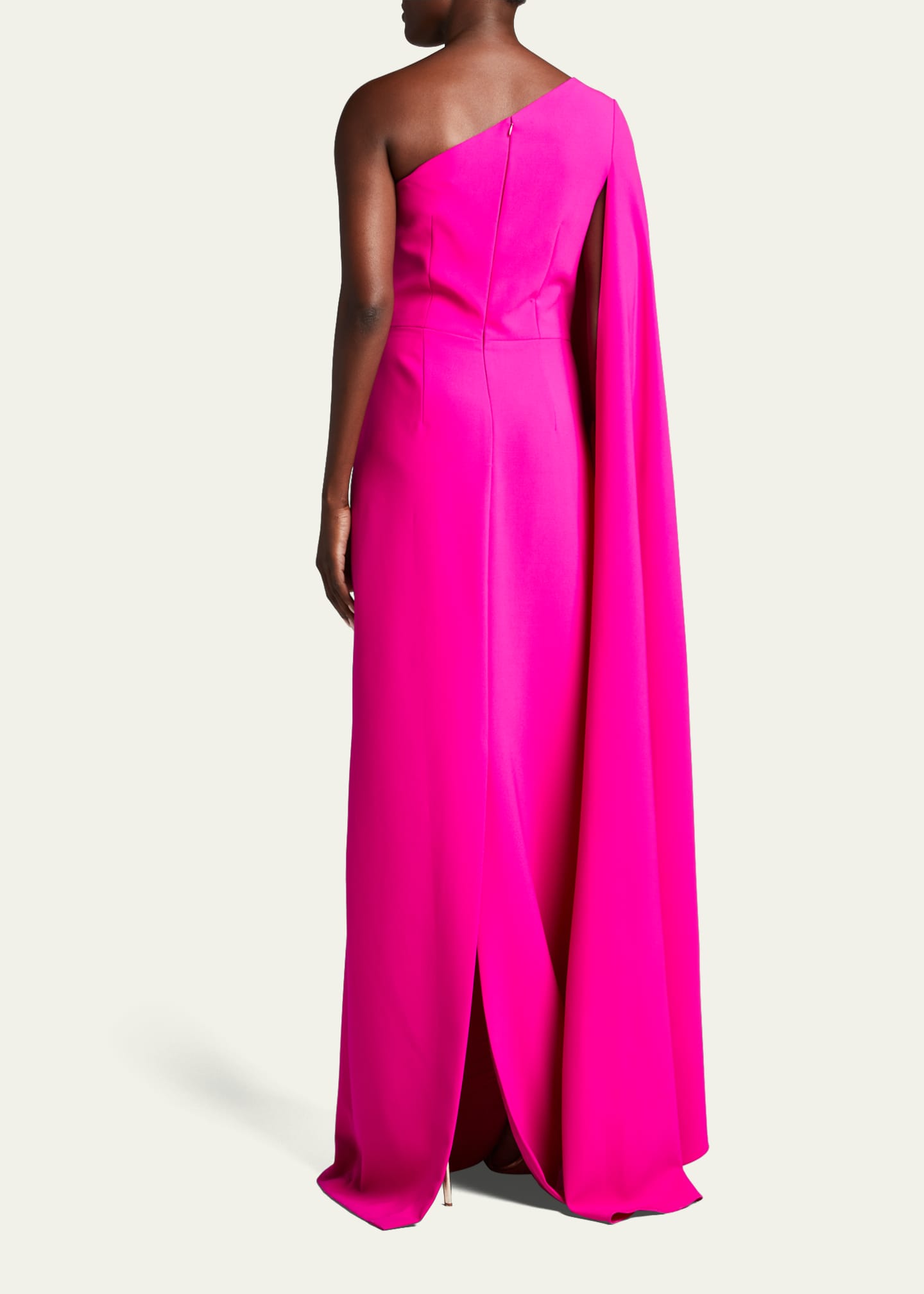 Rickie Freeman for Teri Jon Cape-Sleeve One-Shoulder Crepe Gown Image 3 of 5