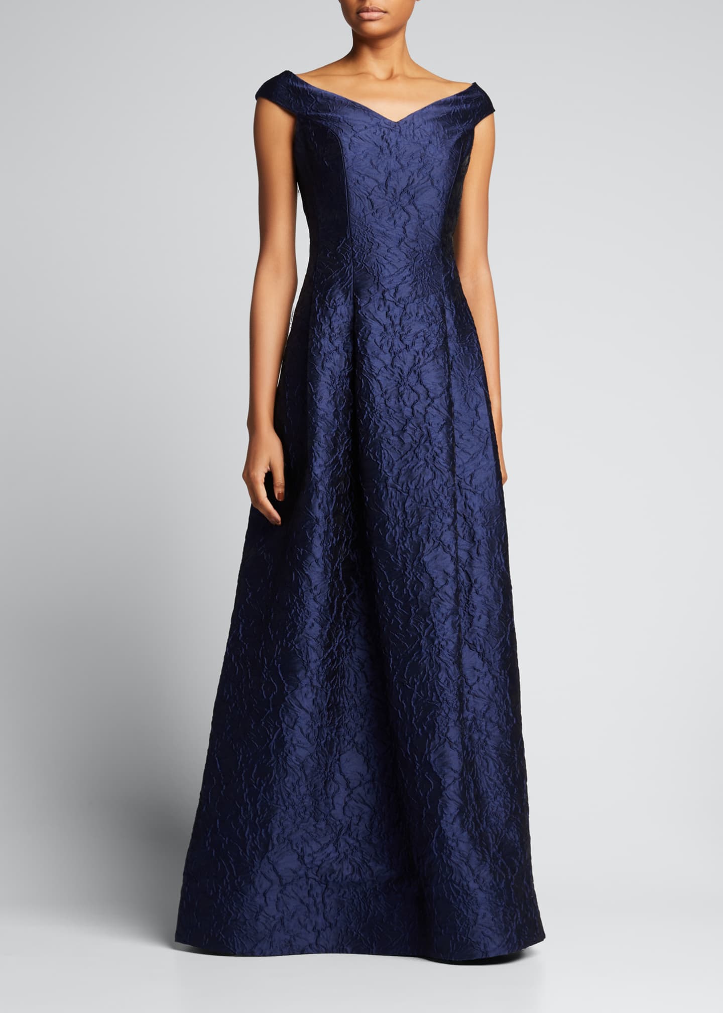 Rickie freeman for teri jon floral jacquard off shoulder gown