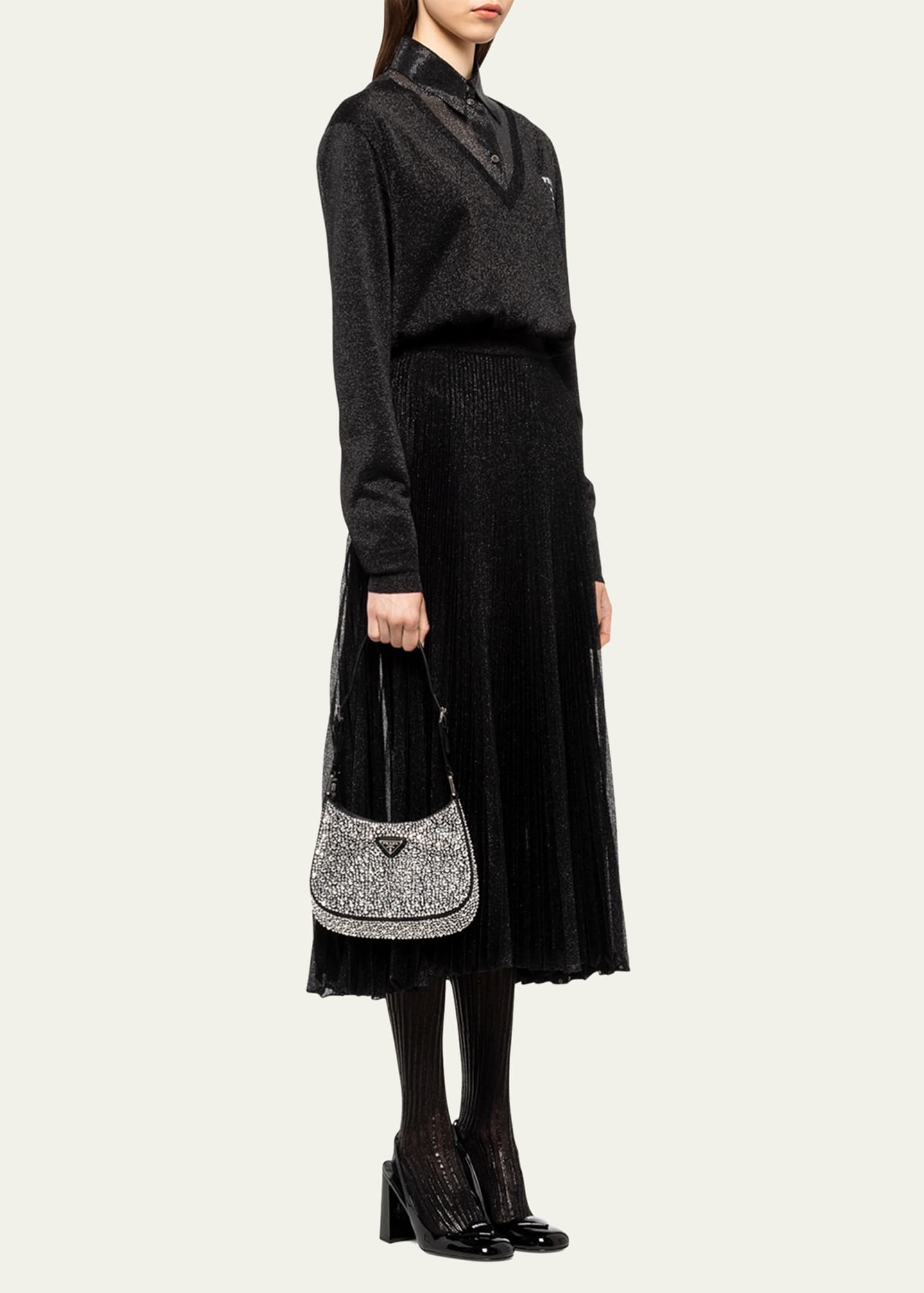Prada Cleo Crystal Logo Hobo Bag Image 5 of 5